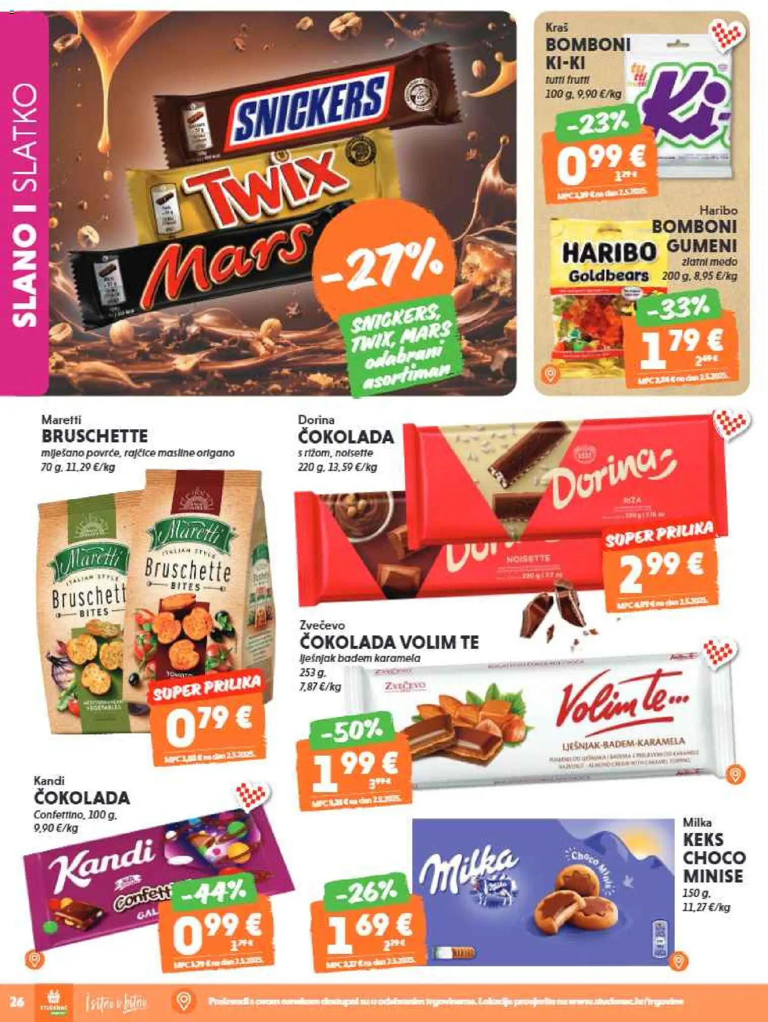 Studenac katalog | vrijedi od 29.07.2026 | Stranica: 26 | Proizvodi: Dorina, Snickers, Rajčice, Karamela