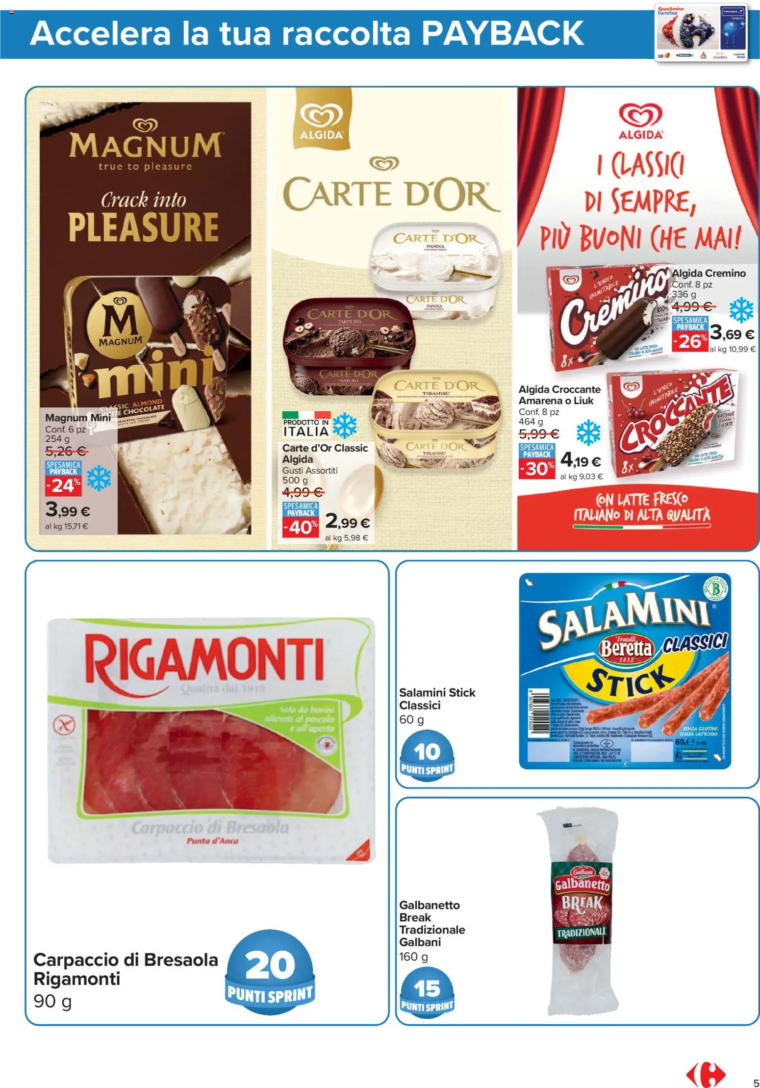Volantino Carrefour del 23/10/2026 | Pagina: 5 | Prodotti: Bresaola, Panna, Magnum, Tiramisù