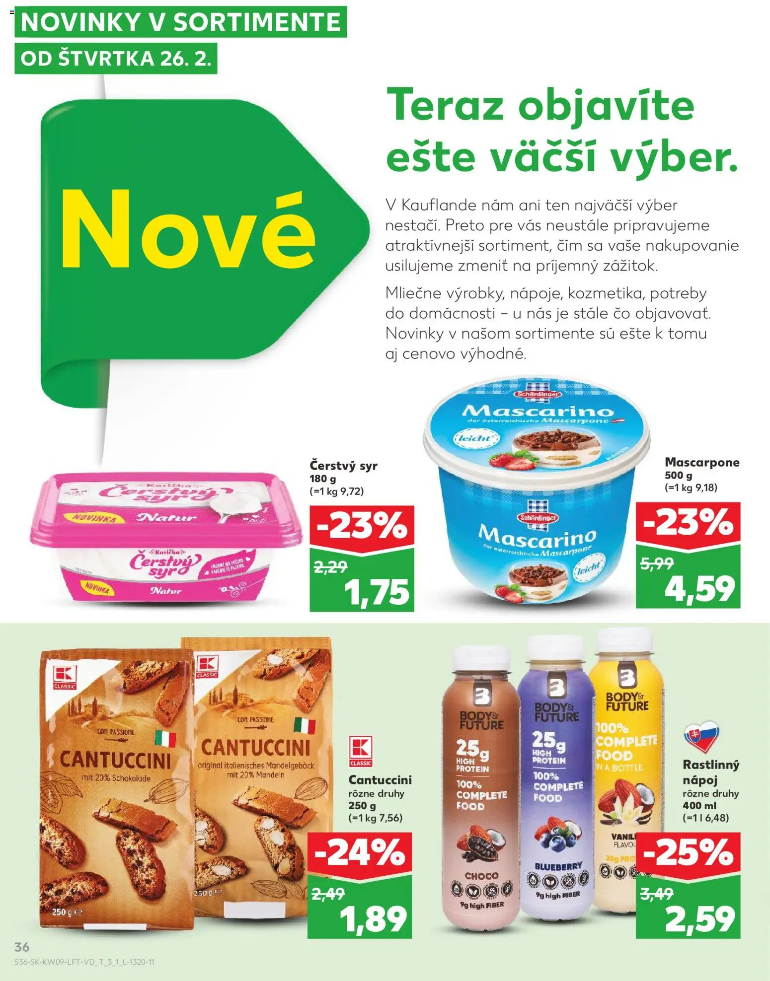 Nové Kaufland akcie – leták je platný od 26.02.2026 | Strana: 36 | Produkty: Syr, Protein, Mascarpone