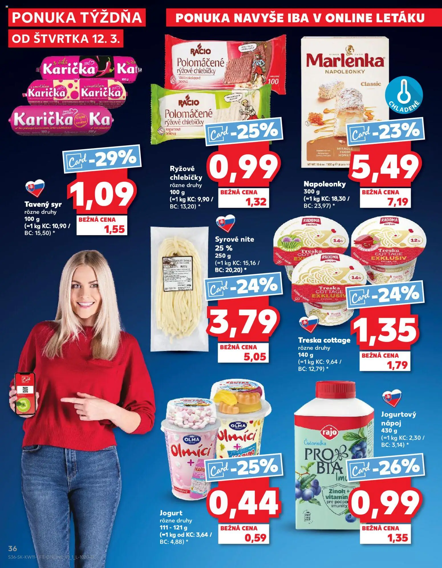 Nové Kaufland akcie – leták je platný od 12.03.2026 | Strana: 36 | Produkty: Syr, Jogurt, Marlenka, Treska
