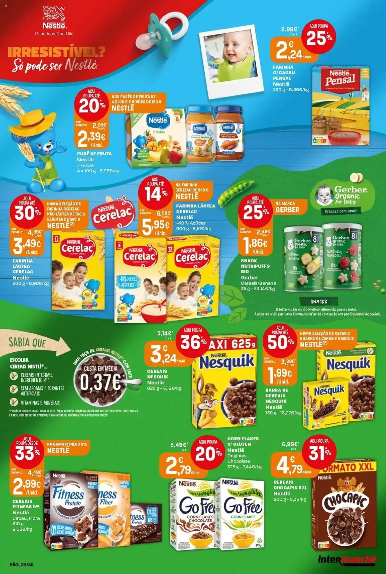 Intermarché - Isto é que são preços BAIXOS! │ válido de 21.05.2026 | Página: 29 | Produtos: Farinha láctea, Chocolate, Açúcar, Cereais