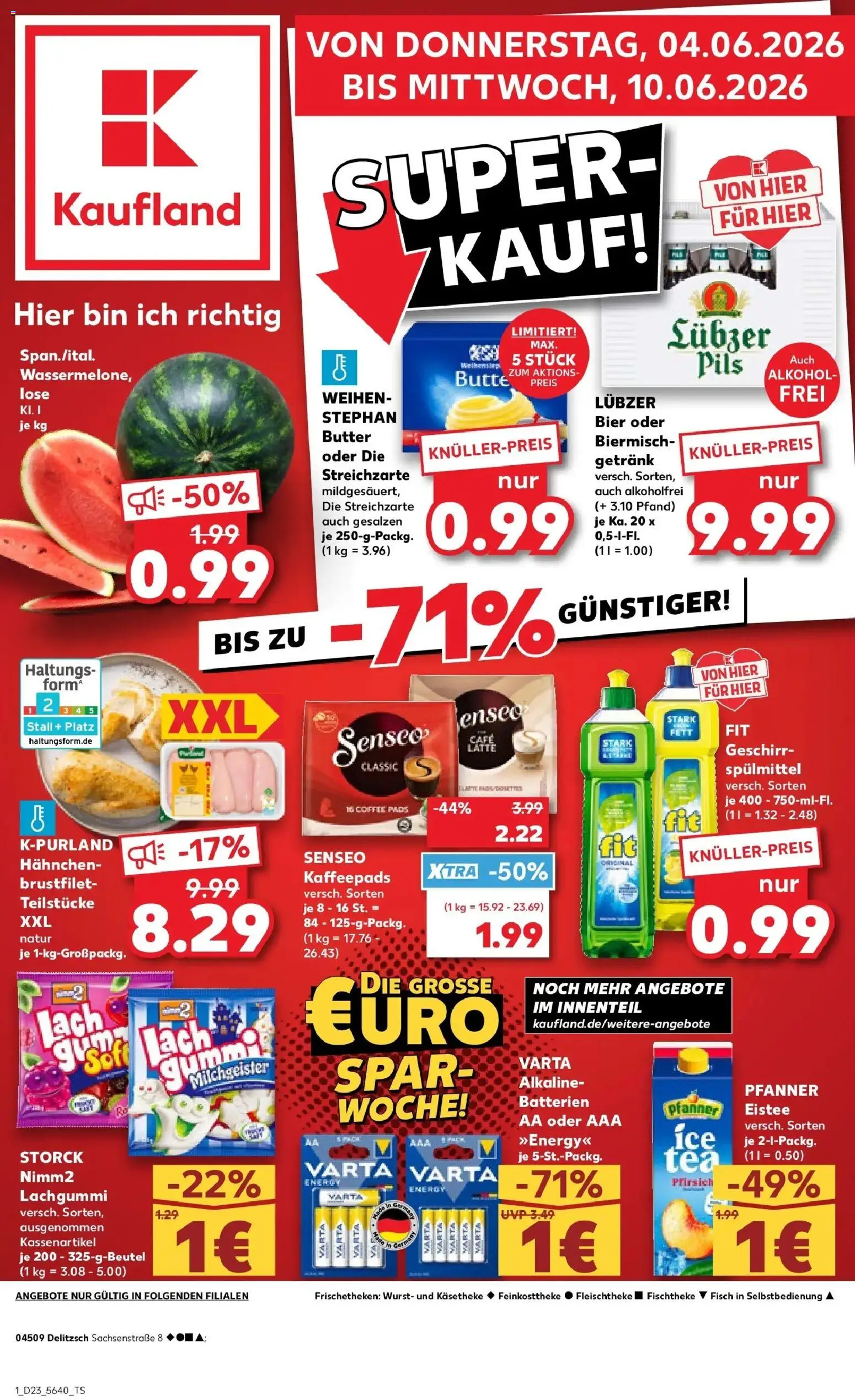 Kaufland Prospekt Delitzsch – gültig ab 04.06.2026 | Seite: 1 | Produkte: Senseo, Kaffeepads, Pils, Weihenstephan butter