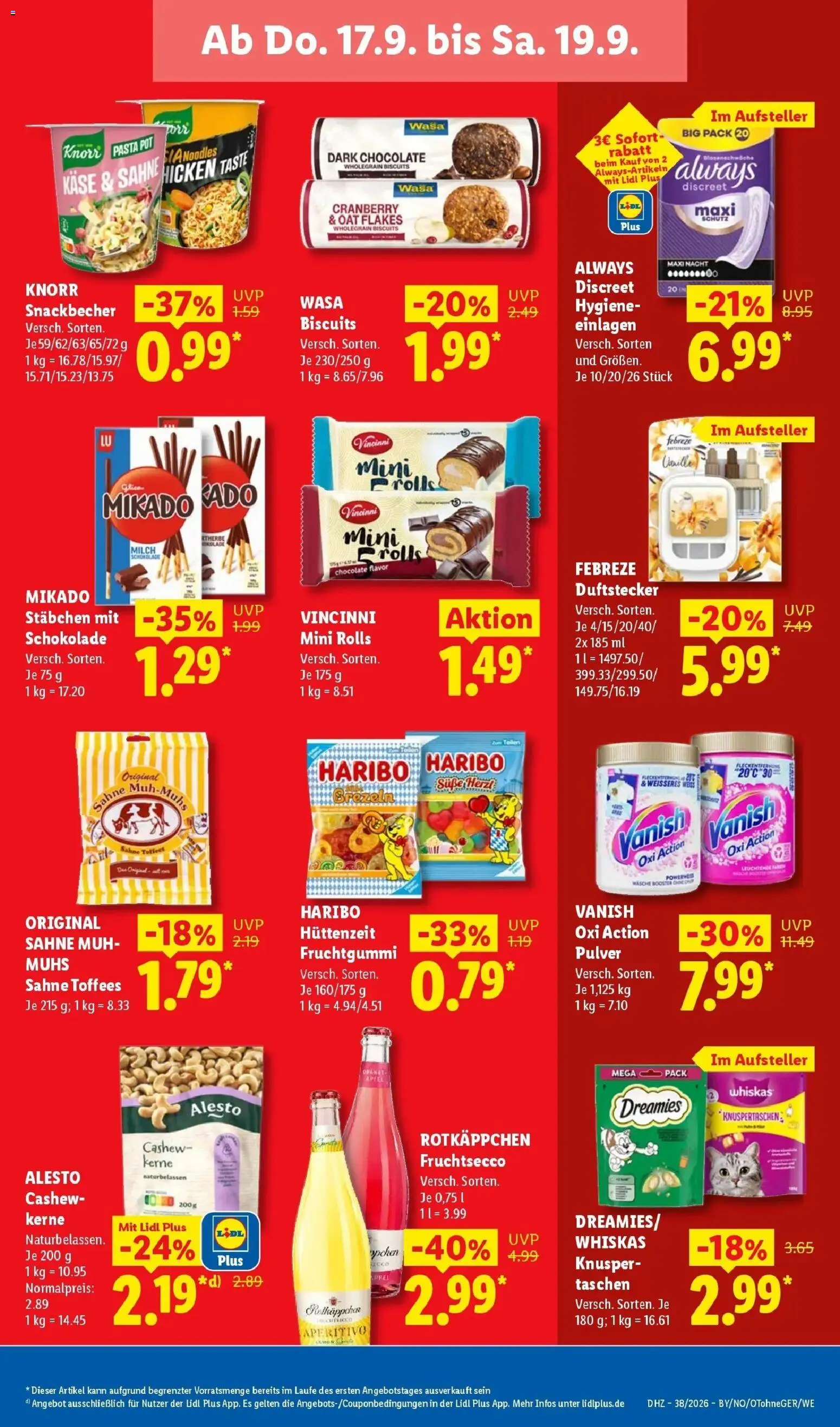 Lidl Prospekt Wahlstedt (ab 14.09.2026) zum Blättern » Angebote | Seite: 67 | Produkte: Taschen, Pasta, Sahne, Whiskas