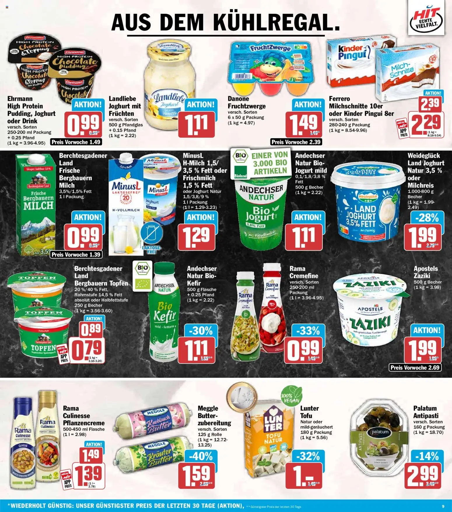 HIT Prospekt – gültig ab 03.08.2026 | Seite: 9 | Produkte: Kefir, Butter, Fruchtzwerge, Meggle butter