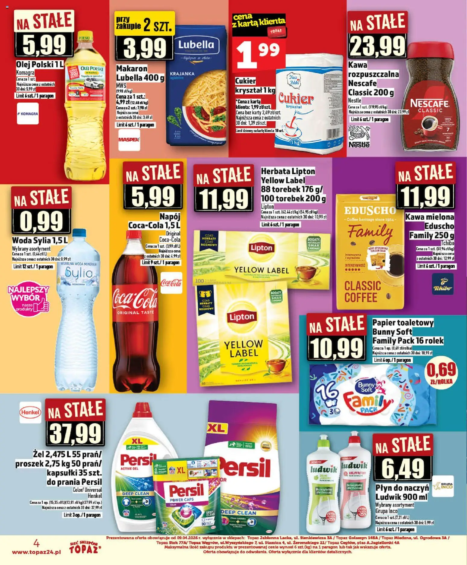 Topaz gazetka - Ceny małe na stałe od 07.05.2026 | Strona: 4 | Produkty: Coca cola, Olej, Kawa, Woda