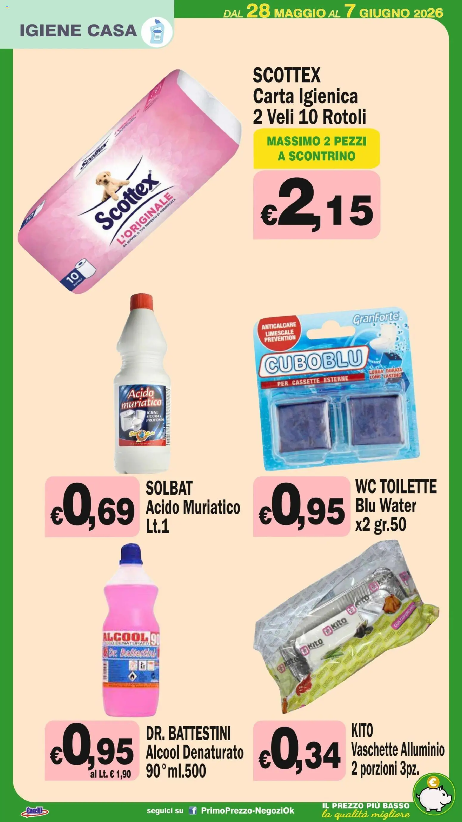 Volantino Primo Prezzo del 28.05.2026 | Pagina: 22 | Prodotti: Carta igienica, Anticalcare, Alluminio, Vaschette