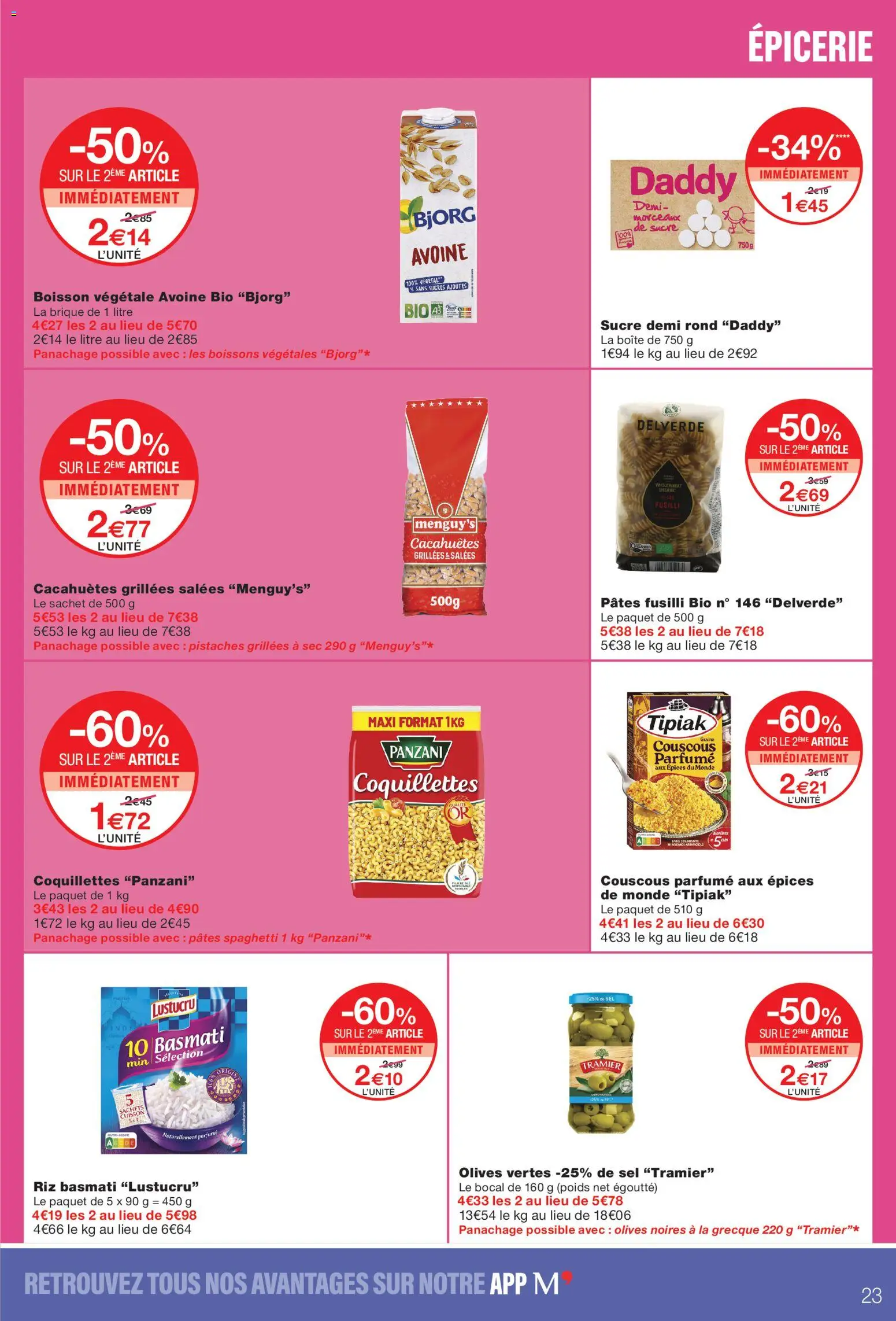 {H1} | Page: 23 | Produits: Spaghetti, Fusilli, Boissons végétales, Pistaches