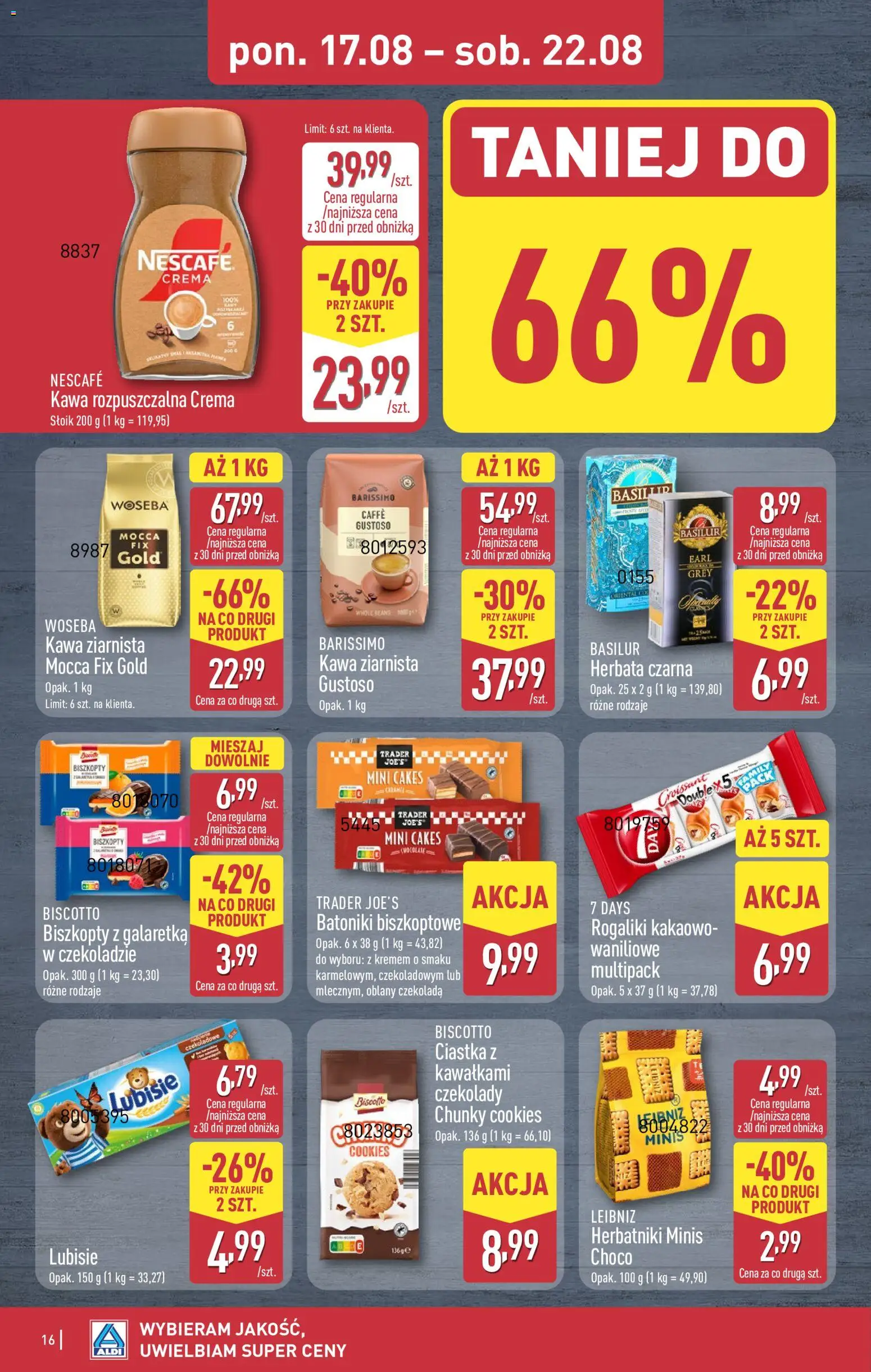 Aldi Polsko leták od 17.08.2026 | Strana: 16 | Produkty: Cookies, Nescafé, Crema, Croissant