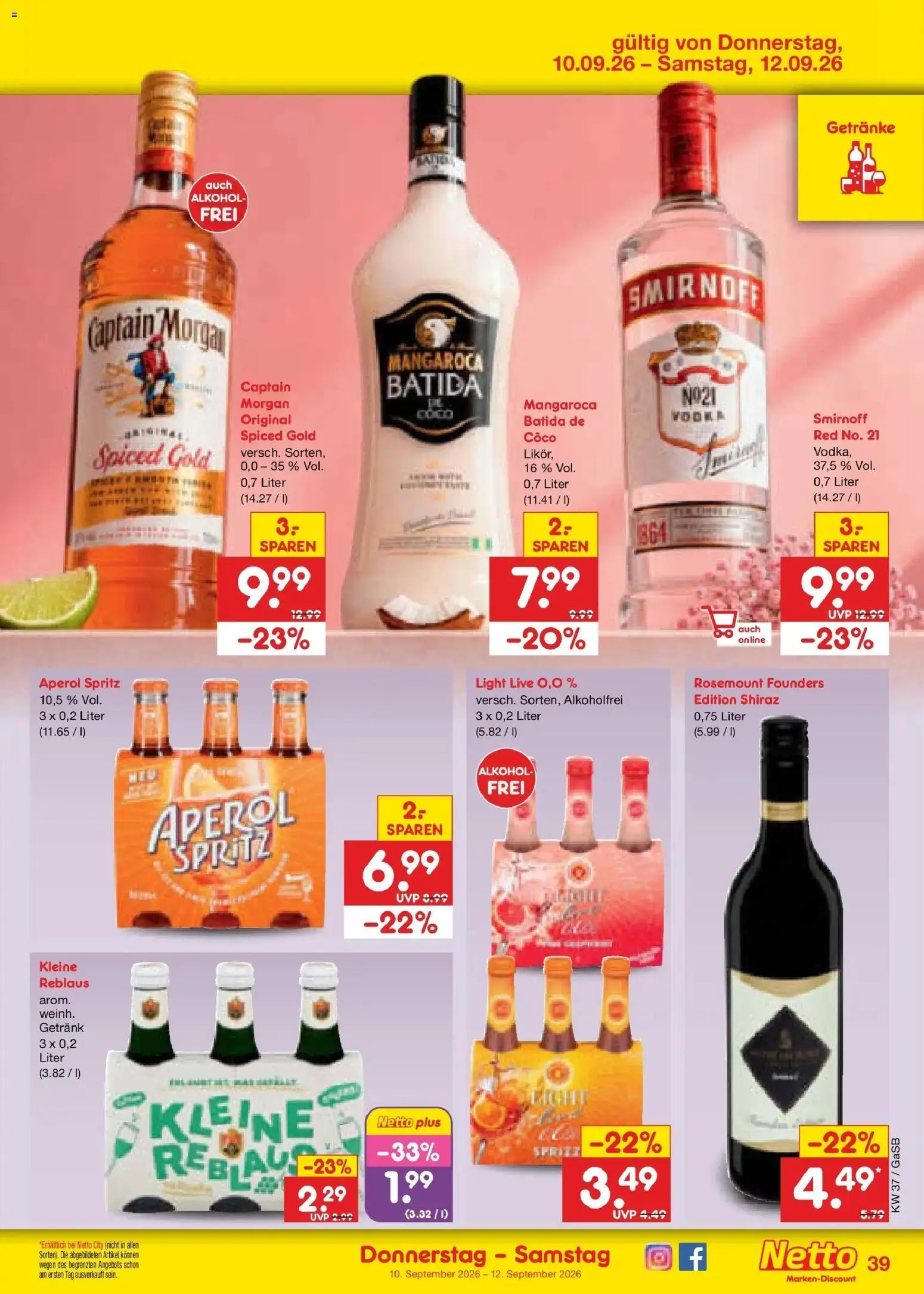 Netto Marken-Discount Prospekt Oldenburg – gültig ab 07.09.2026 | Seite: 55 | Produkte: Alkohol, Smirnoff, Captain morgan, Aperol