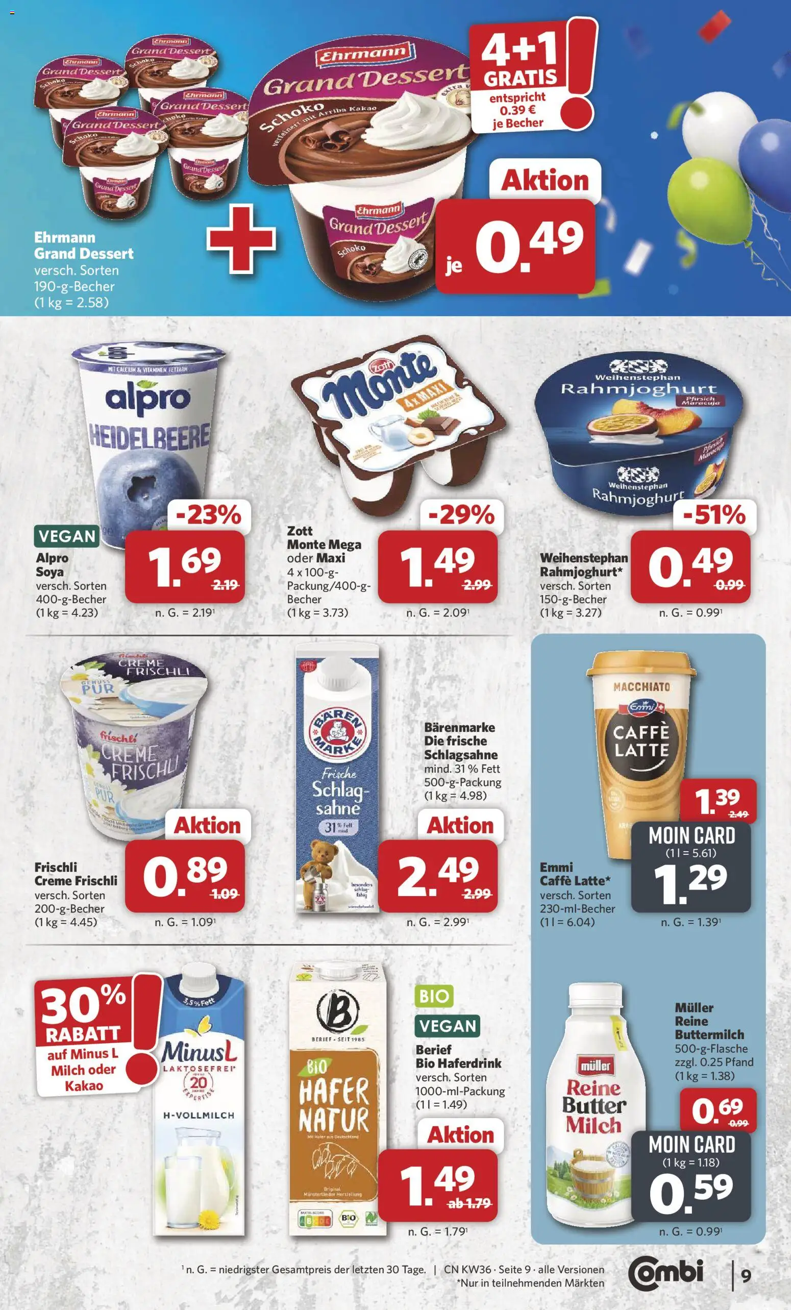 Combi Prospekt – gültig ab 31.08.2026 | Seite: 9 | Produkte: Schlagsahne, Creme, Pfirsich, Sahne