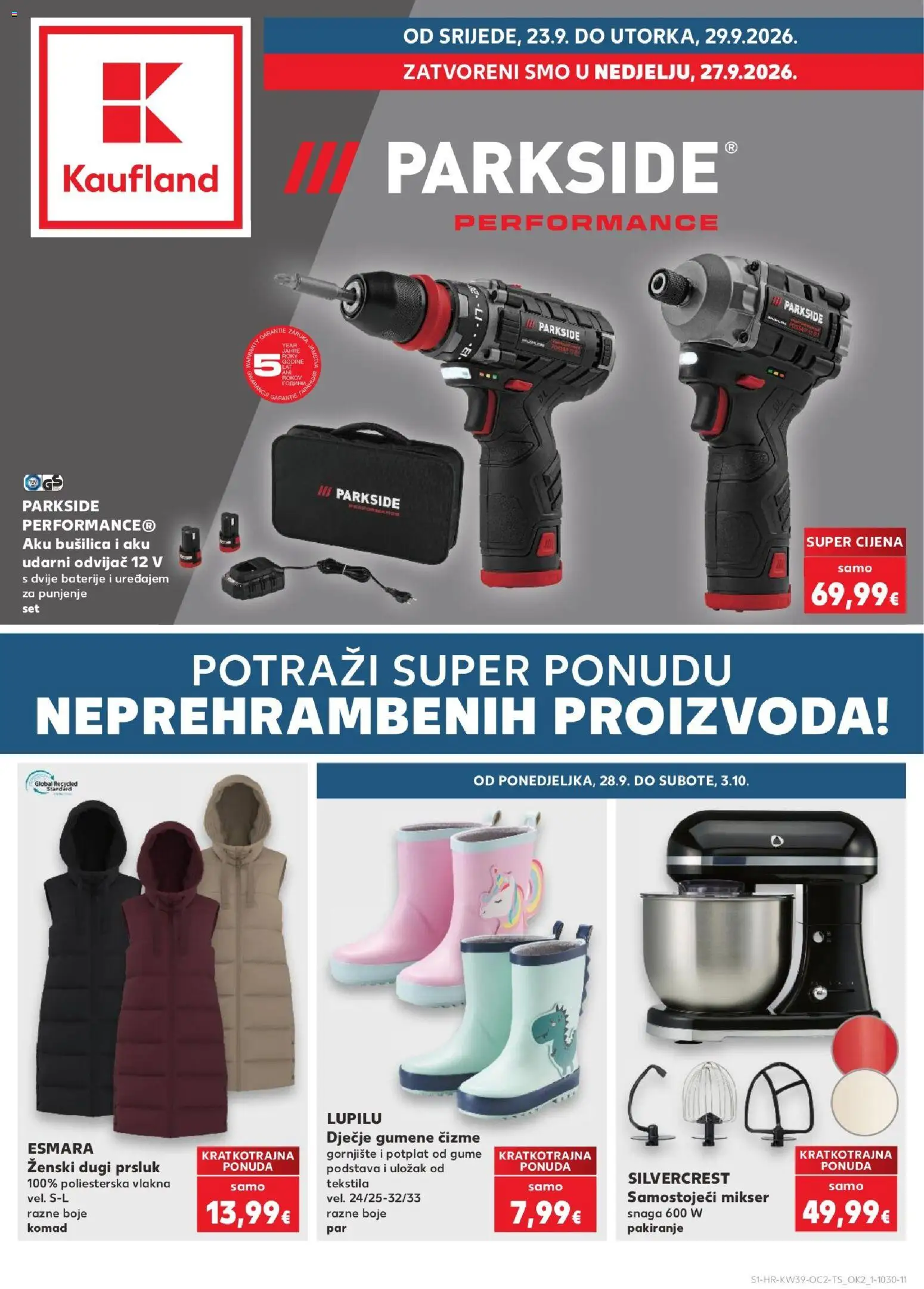 Kaufland HR akciós ujság - amely érvényes a következő dátumtól: 2026.09.23. | Oldal: 1 | Termékek: Parkside, SilverCrest, Esmara, Lupilu