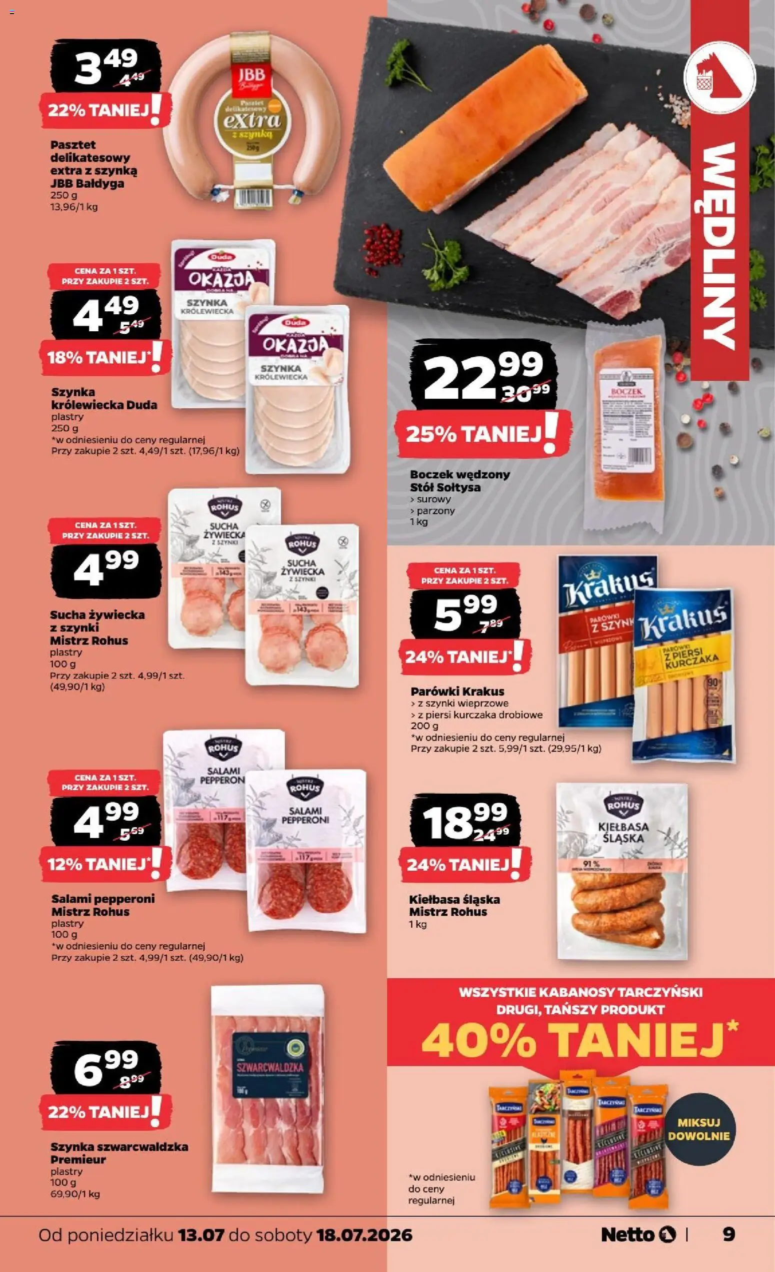 Netto gazetka od poniedziałku od 13.07.2026 | Strona: 9 | Produkty: Salami pepperoni, Stół, Boczek, Salami