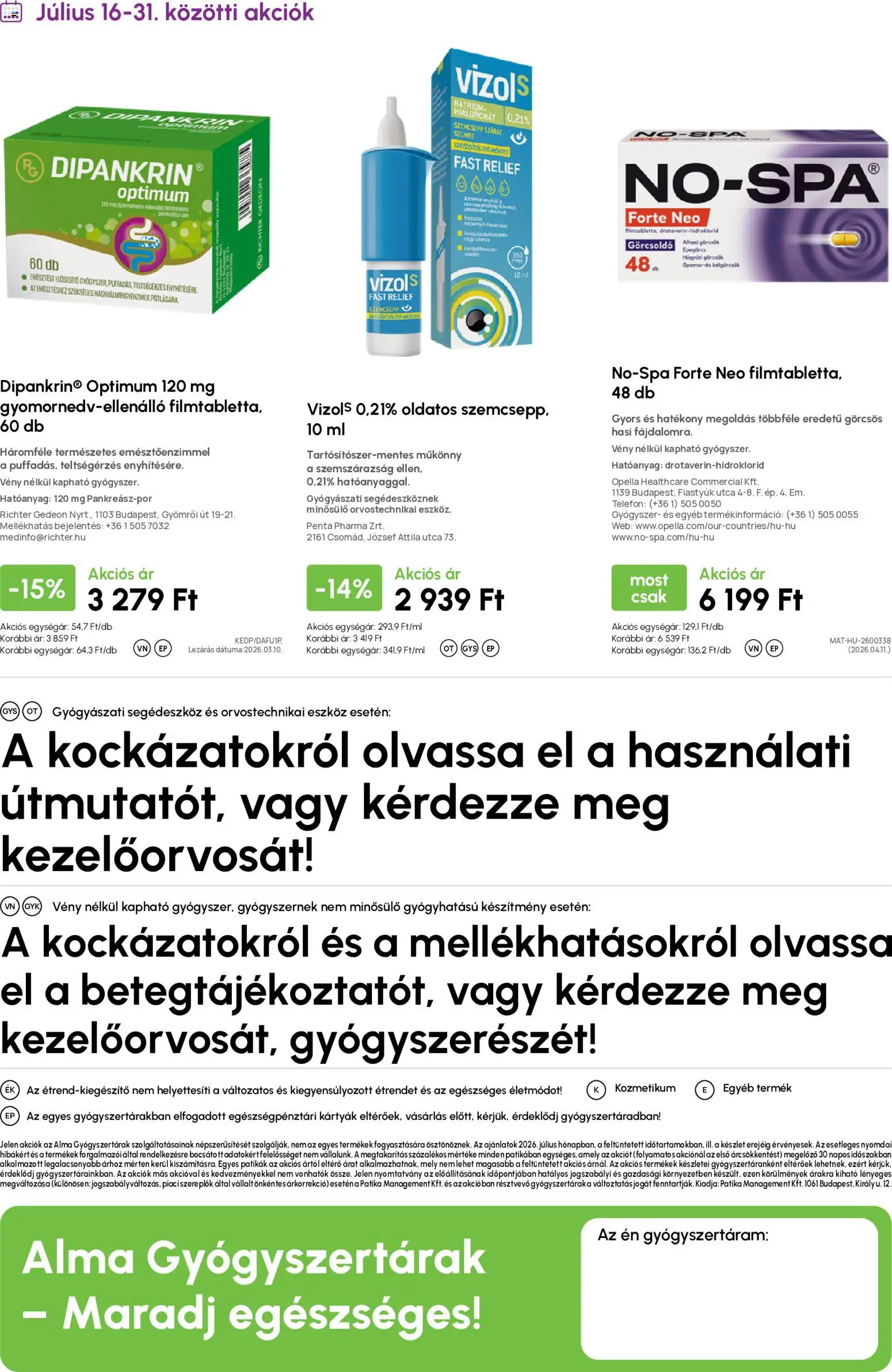 Alma Gyógyszertárak akciós ujság - amely érvényes a következő dátumtól: 2026.07.01. | Oldal: 20