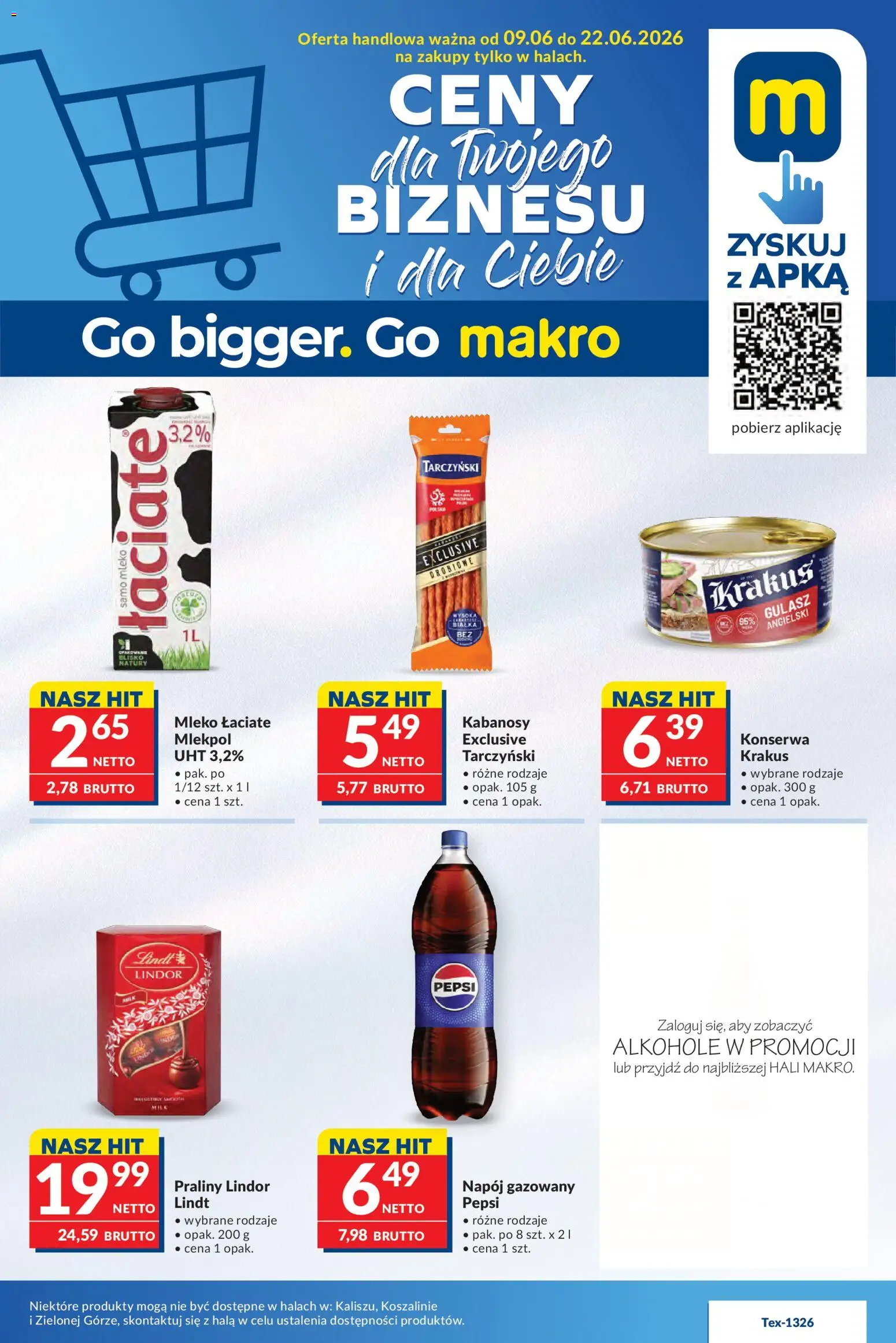 Makro gazetka od 09.06.2026 | Strona: 1 | Produkty: Praliny, Pepsi, Mleko, Gulasz