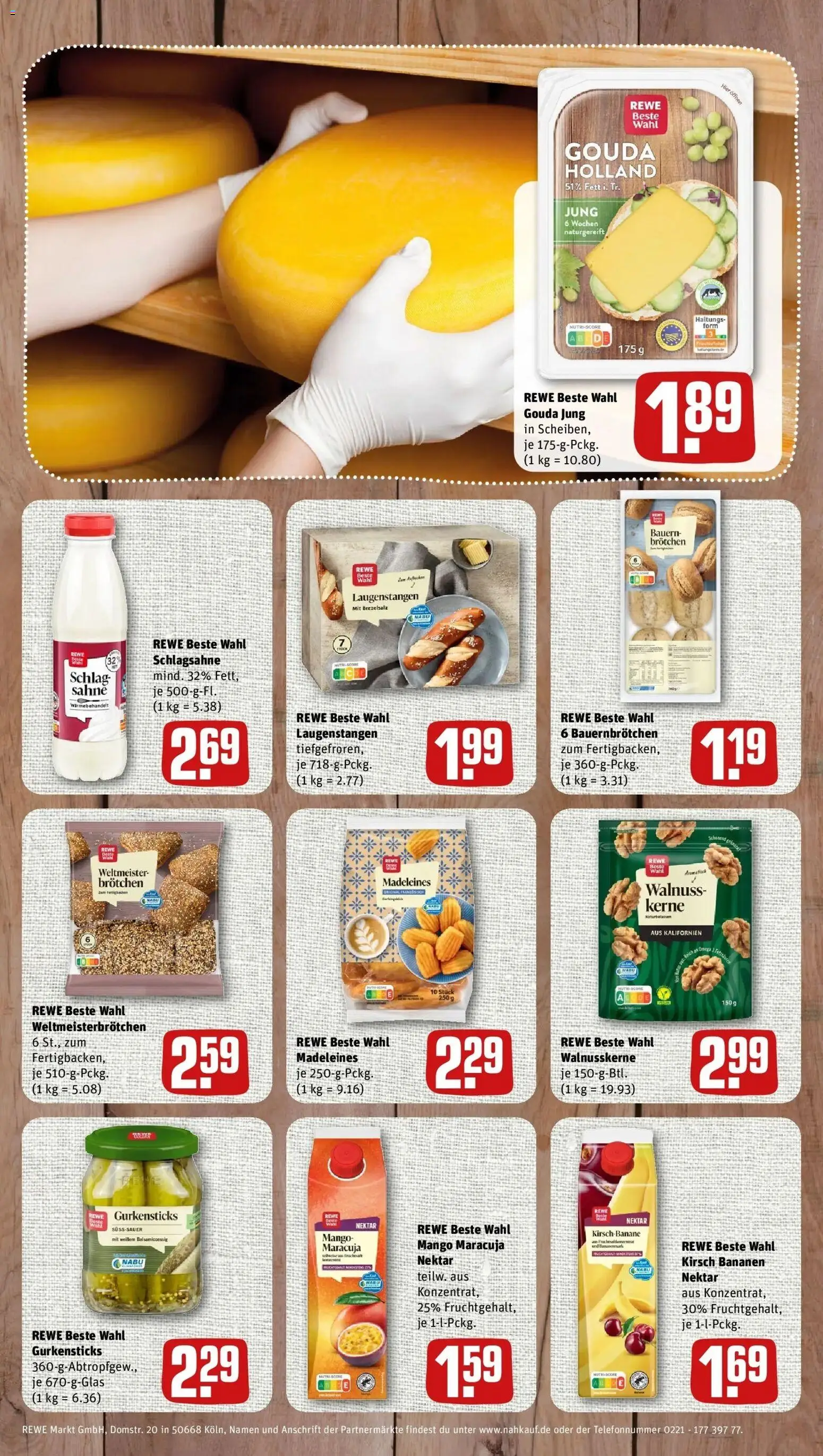 REWE Prospekt ab 24.08.2026 zum Blättern » Angebote | Seite: 8 | Produkte: Gouda, Mango, Madeleines, Sahne