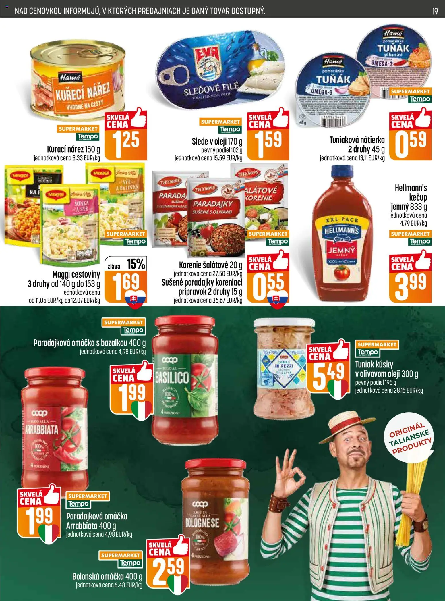 Nové COOP Jednota akcie – leták je platný od 07.05.2026 | Strana: 19 | Produkty: Syr, Šunka, Cestoviny, Korenie