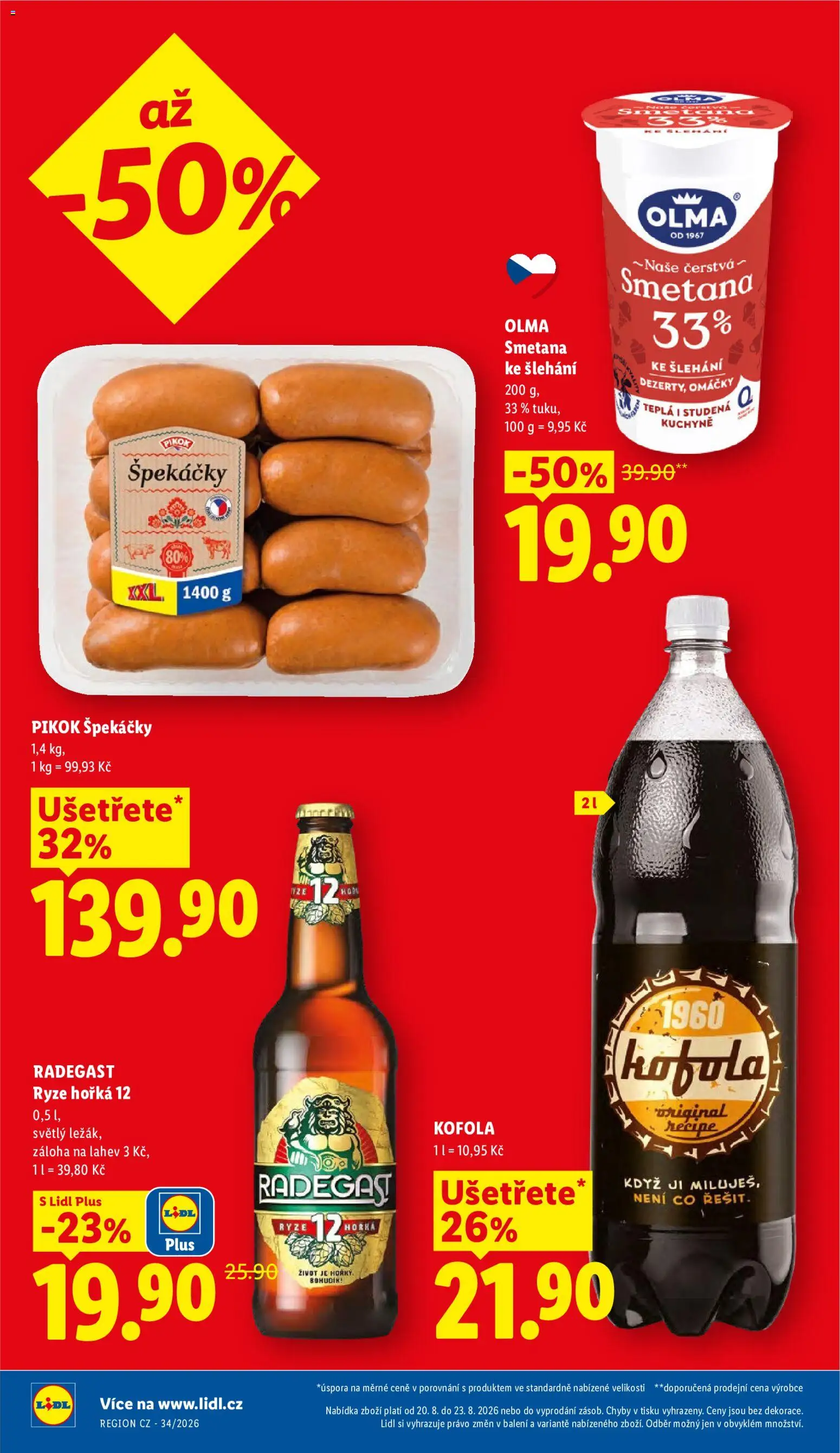 Lidl leták od 20.08.2026 | Strana: 2 | Produkty: Radegast Ryze Hořká 12, Rýže, Špekáčky, Kuchyně
