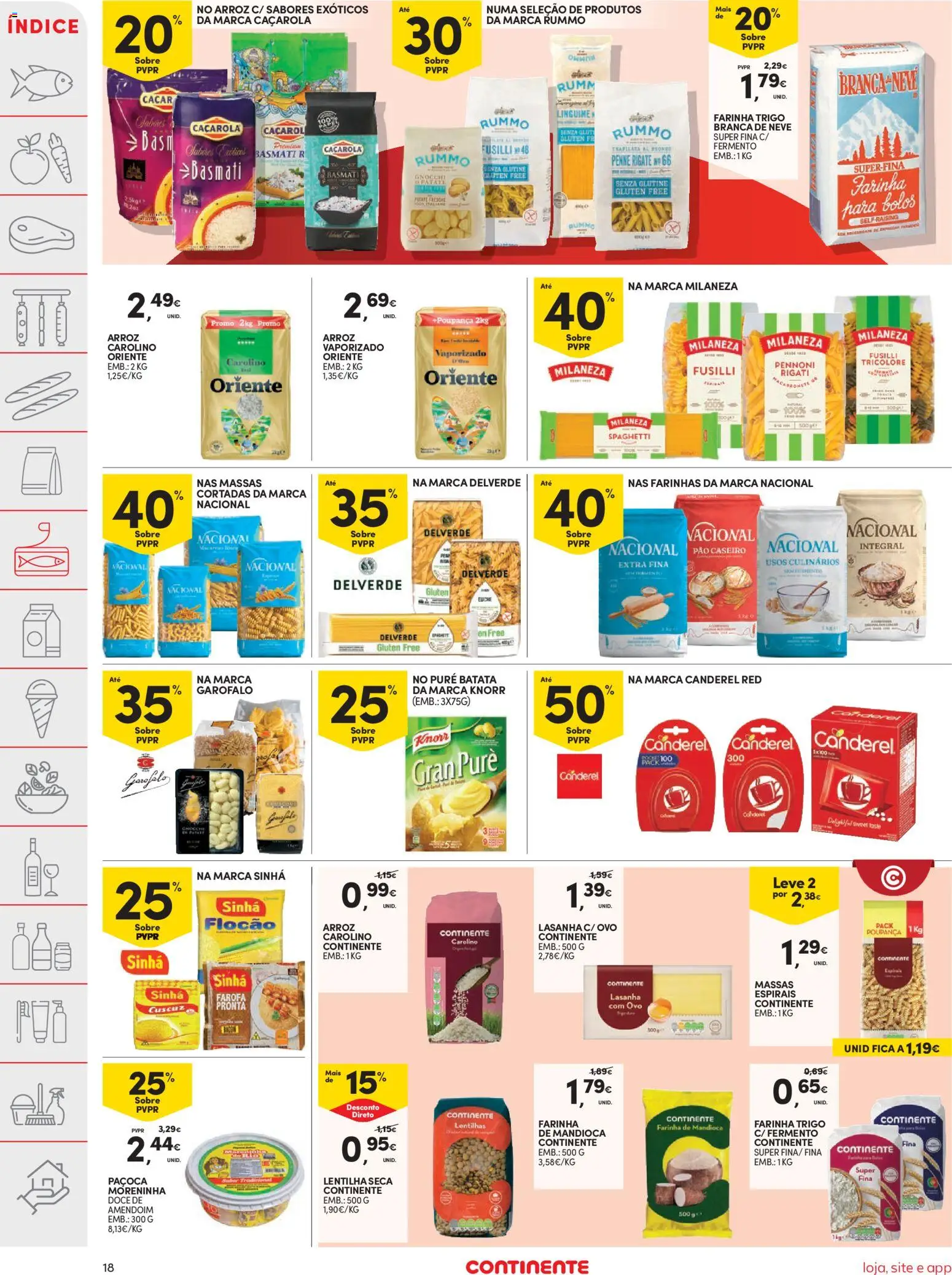 Continente folheto │ válido de 14.04.2026 | Página: 18 | Produtos: Farinha de trigo, Milaneza, Knorr, Pão