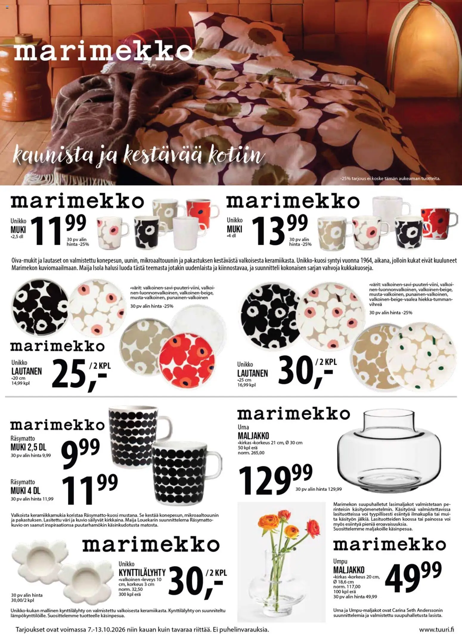 Tuuri tarjoukset Marimekko – voimassa 07/10/2026 alkaen | Sivu: 4 | Tuotteet: Muki, Maljakko, Voi, Lautanen