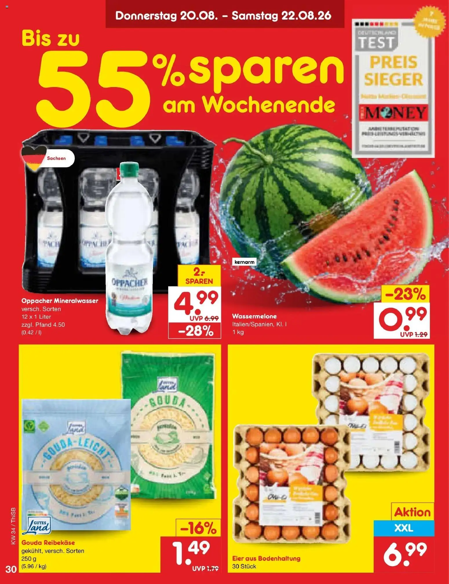 Netto Marken-Discount Prospekt Pirna – gültig ab 17.08.2026 | Seite: 48 | Produkte: Gouda, Mineralwasser, Wassermelone, Reibekase