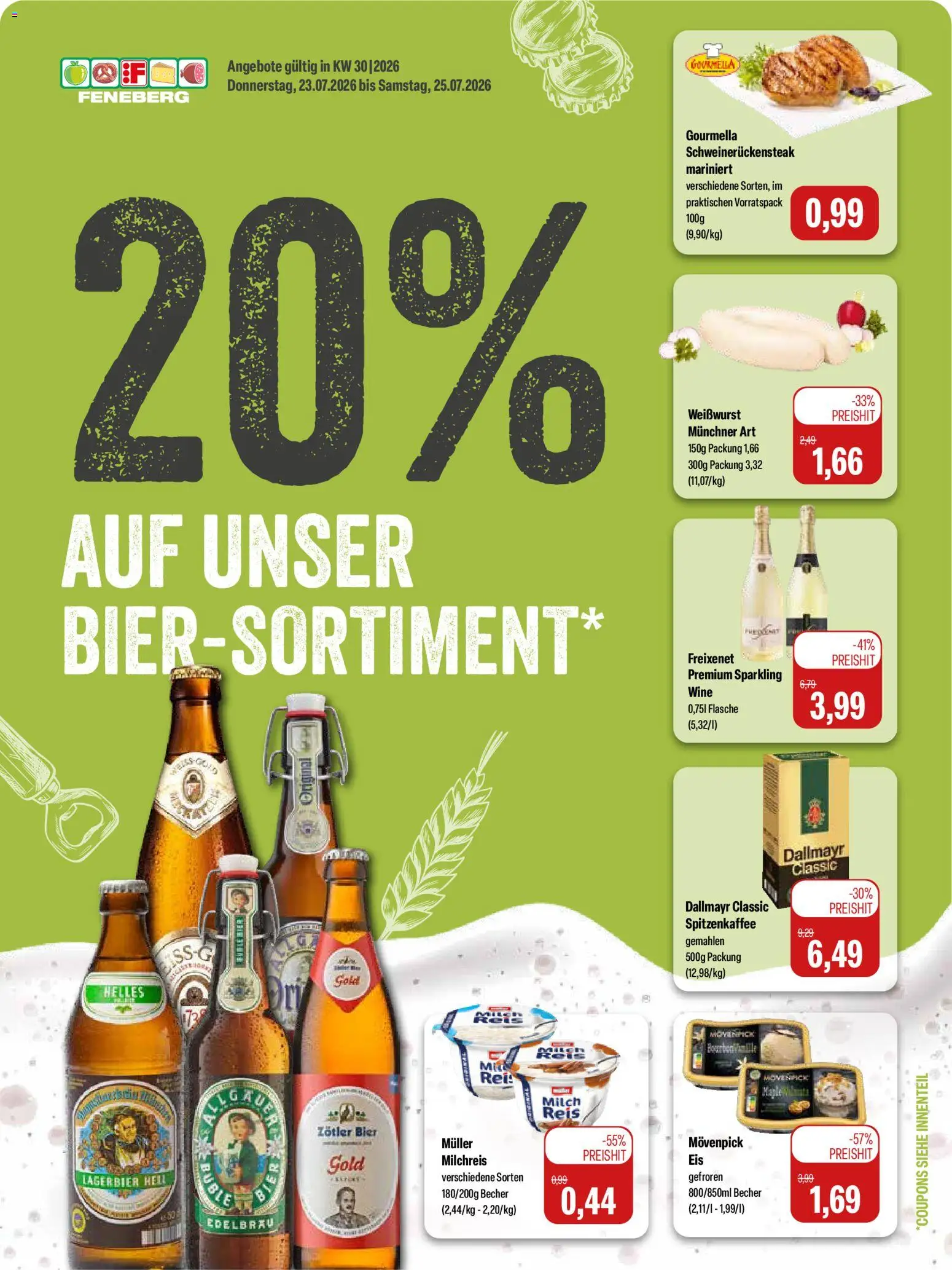 Feneberg Angebote – gültig ab 23.07.2026 | Seite: 1 | Produkte: Milch, Freixenet, Bier, Weißwurst