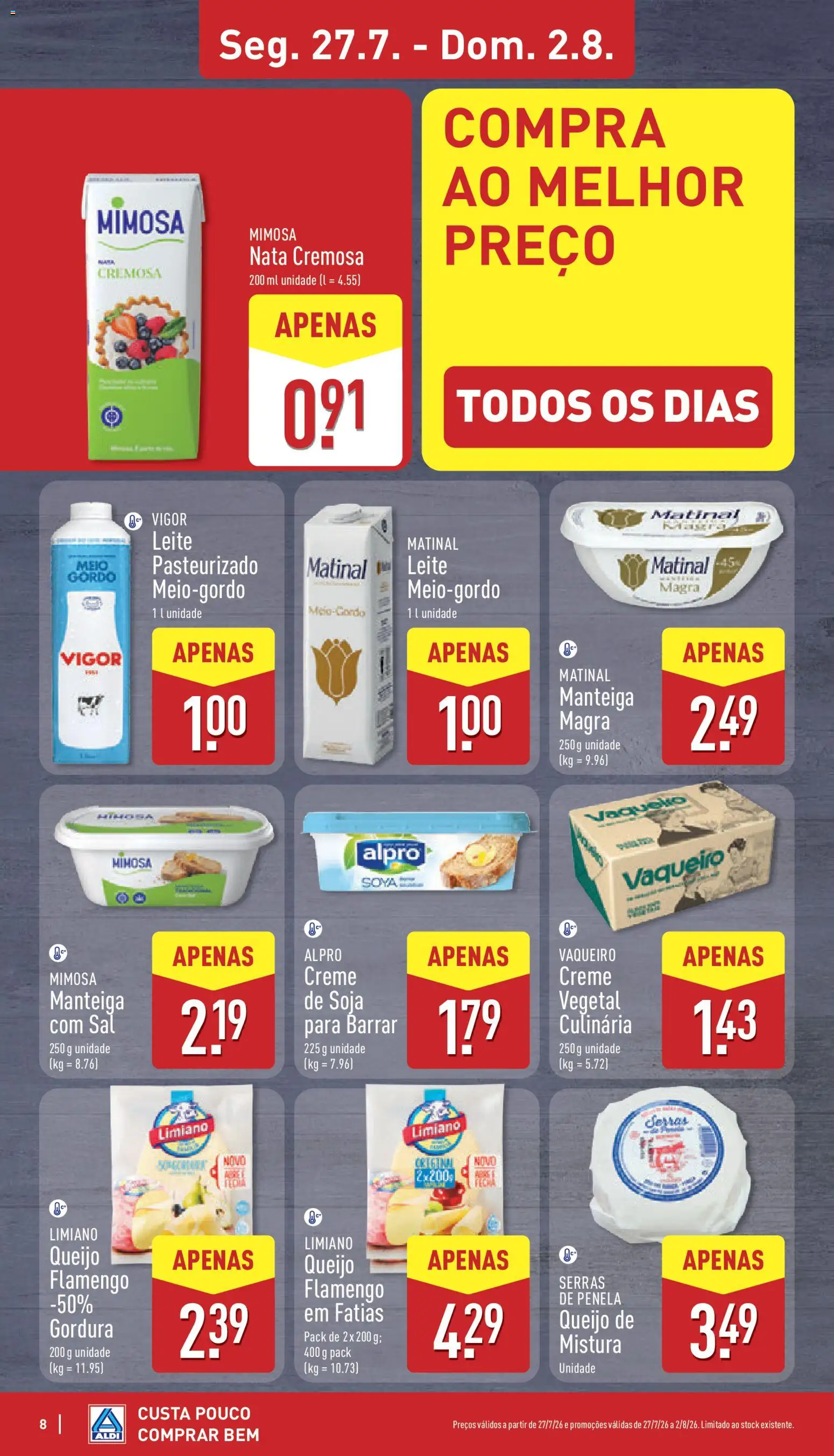 Aldi folheto │ válido de 27/07/2026 | Página: 8 | Produtos: Soja, Sal, Leite, Manteiga