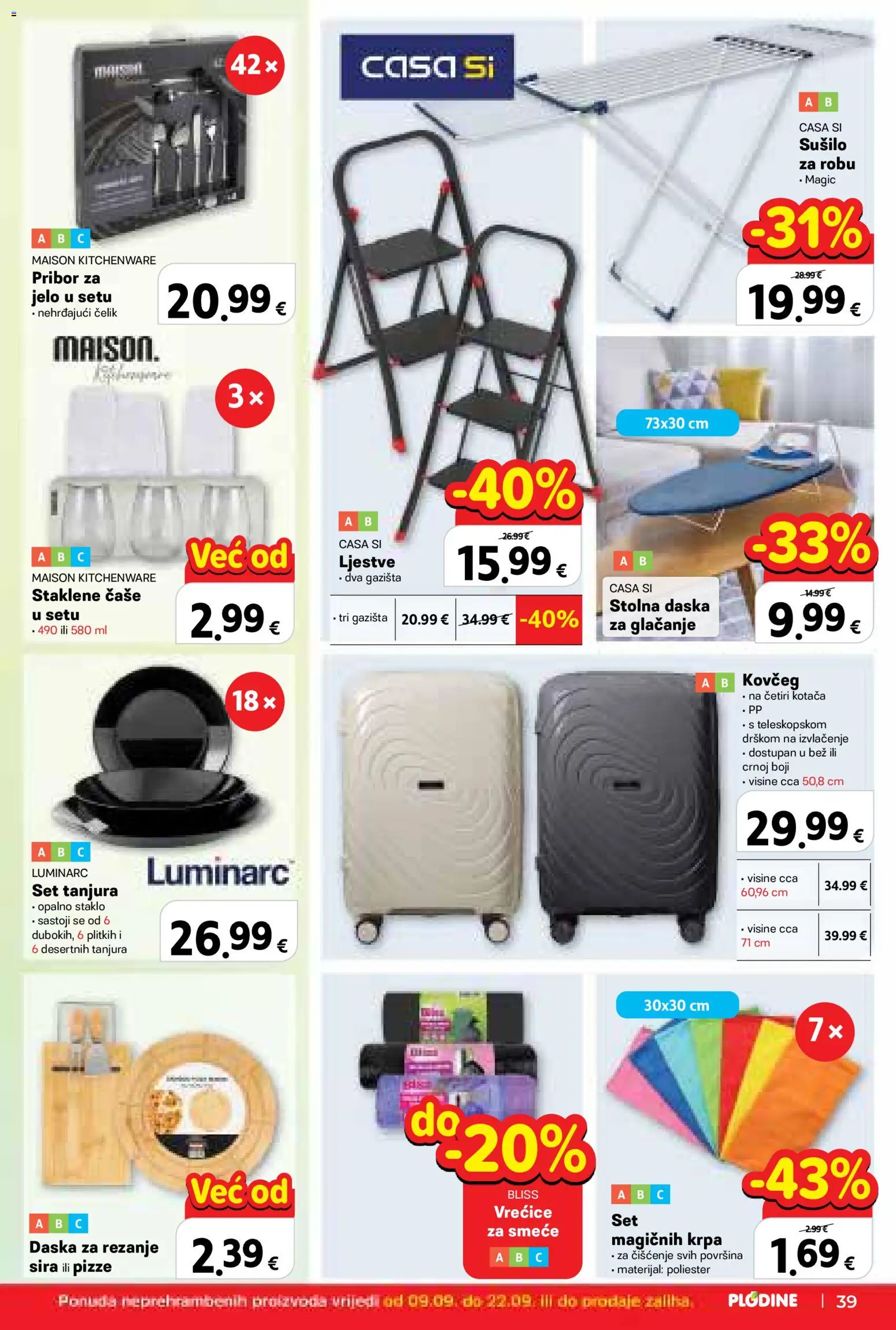 Plodine katalog | vrijedi od 09.09.2026 | Stranica: 39 | Proizvodi: Čaše, Ljestve, Pribor za jelo, Daska za rezanje