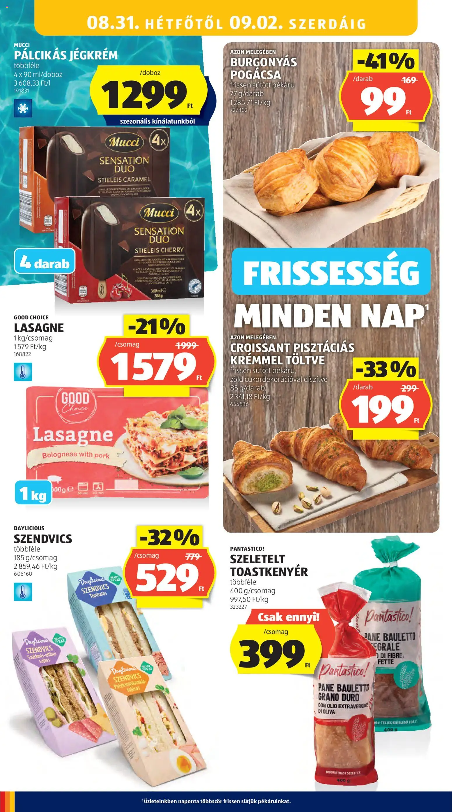 Aldi akciós ujság - amely érvényes a következő dátumtól: 2026.08.27. | Oldal: 36 | Termékek: Croissant, Pogácsa, Pálcikás jégkrém, Cukor