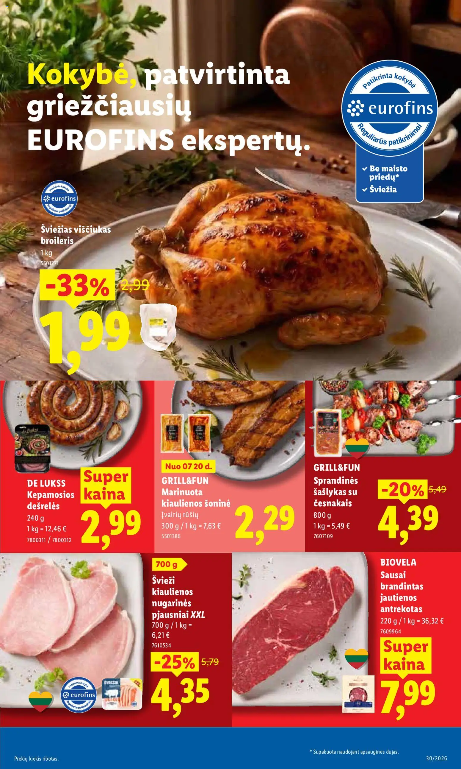 LIDL akcijos nuo 2026.07.20 | Puslapis: 47 | Prekių: Kiaulienos, Jautienos, Dešrelės, Viščiukas
