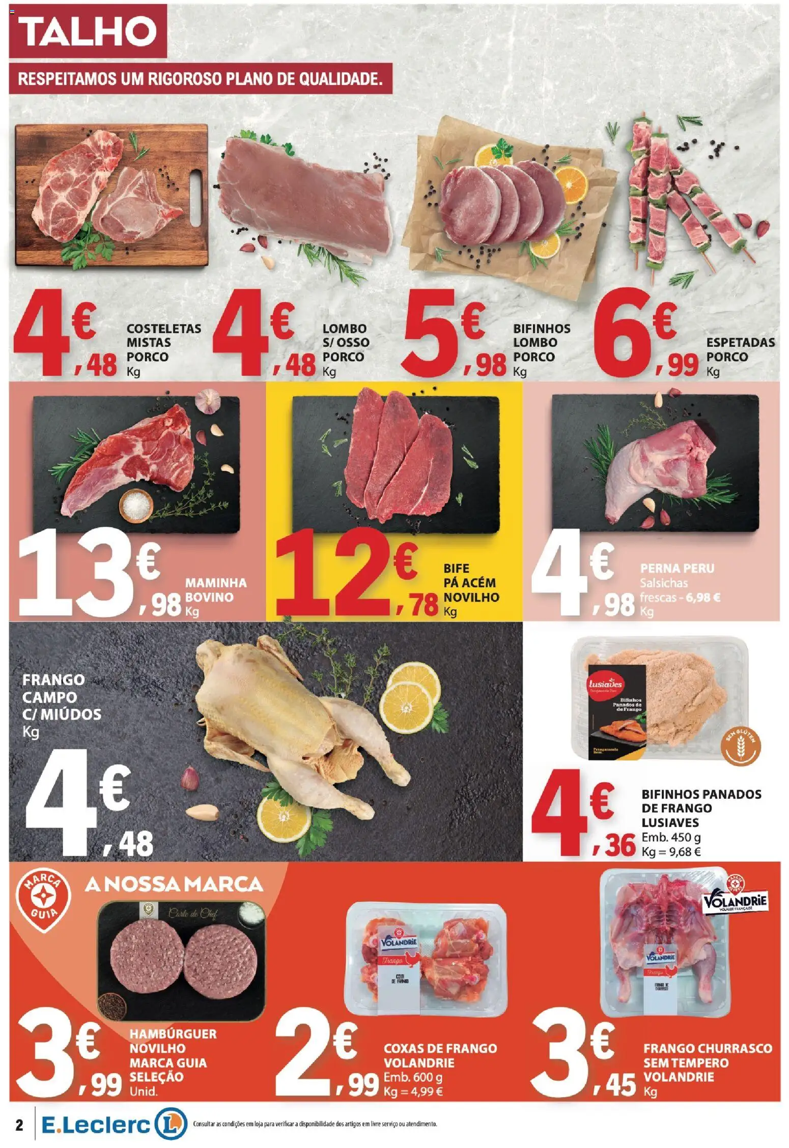 E.Leclerc folheto │ válido de 06/08/2026 | Página: 2 | Produtos: Coxas de frango, Pá, Salsichas, Panados