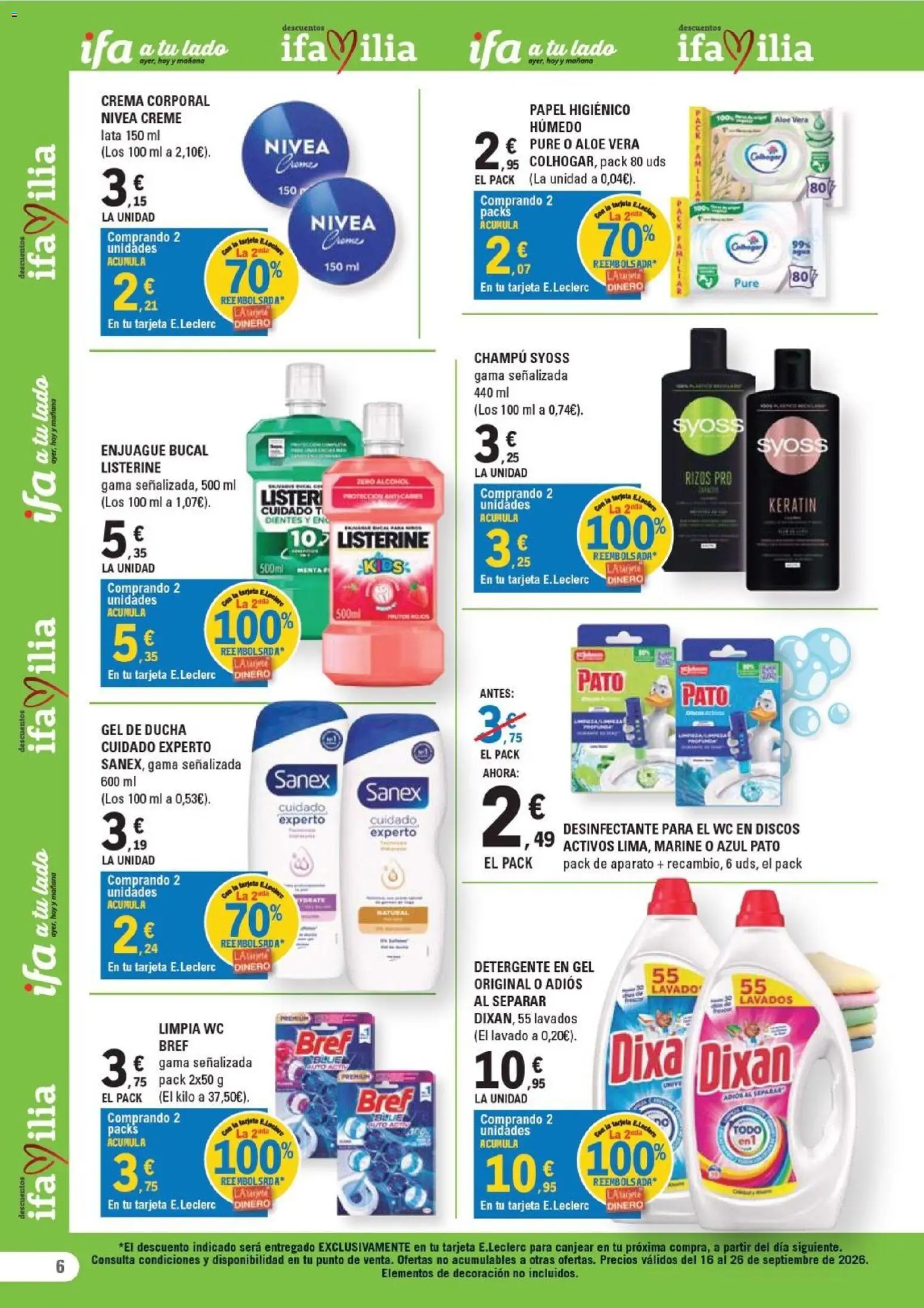 E.Leclerc - León │ válido desde el 16/09/2026 | Página: 6 | Productos: Champú, Detergente, Pato, Ducha