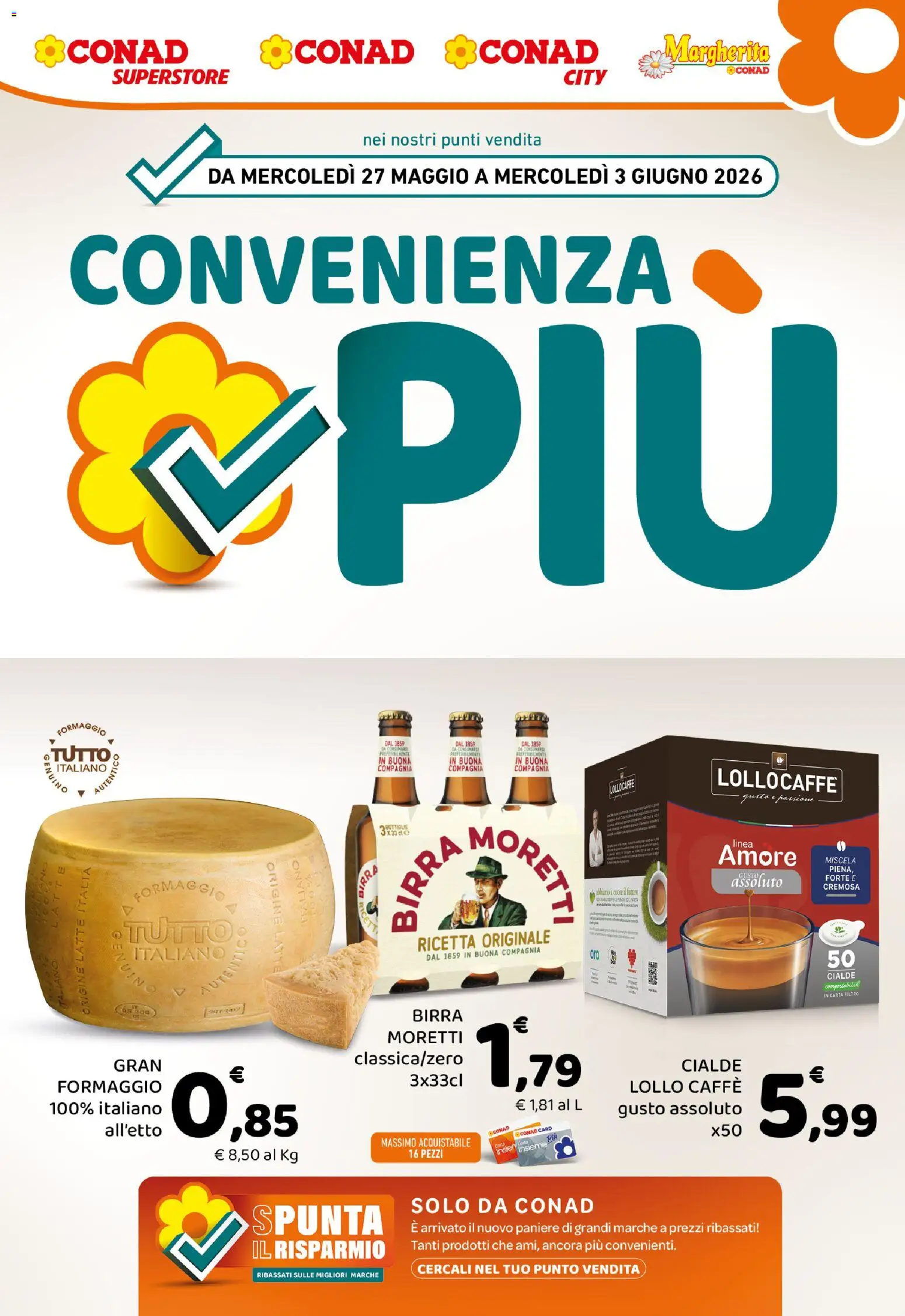Volantino Conad del 27.05.2026 | Pagina: 1 | Prodotti: Caffè, Birra, Latte, Formaggio