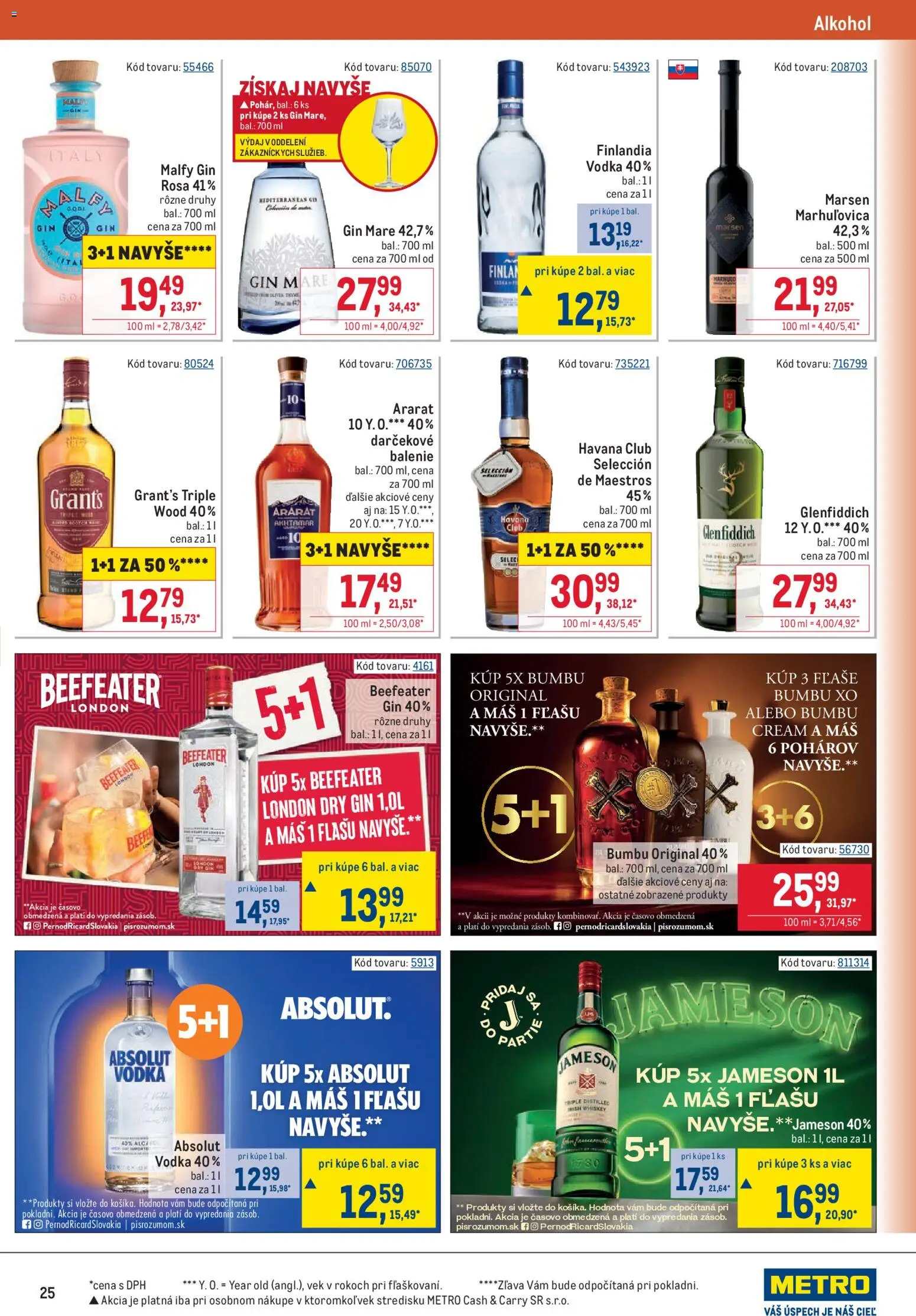 Nové Metro akcie – leták je platný od 22.04.2026 | Strana: 25 | Produkty: Jameson, Gin, Vodka, Ararat