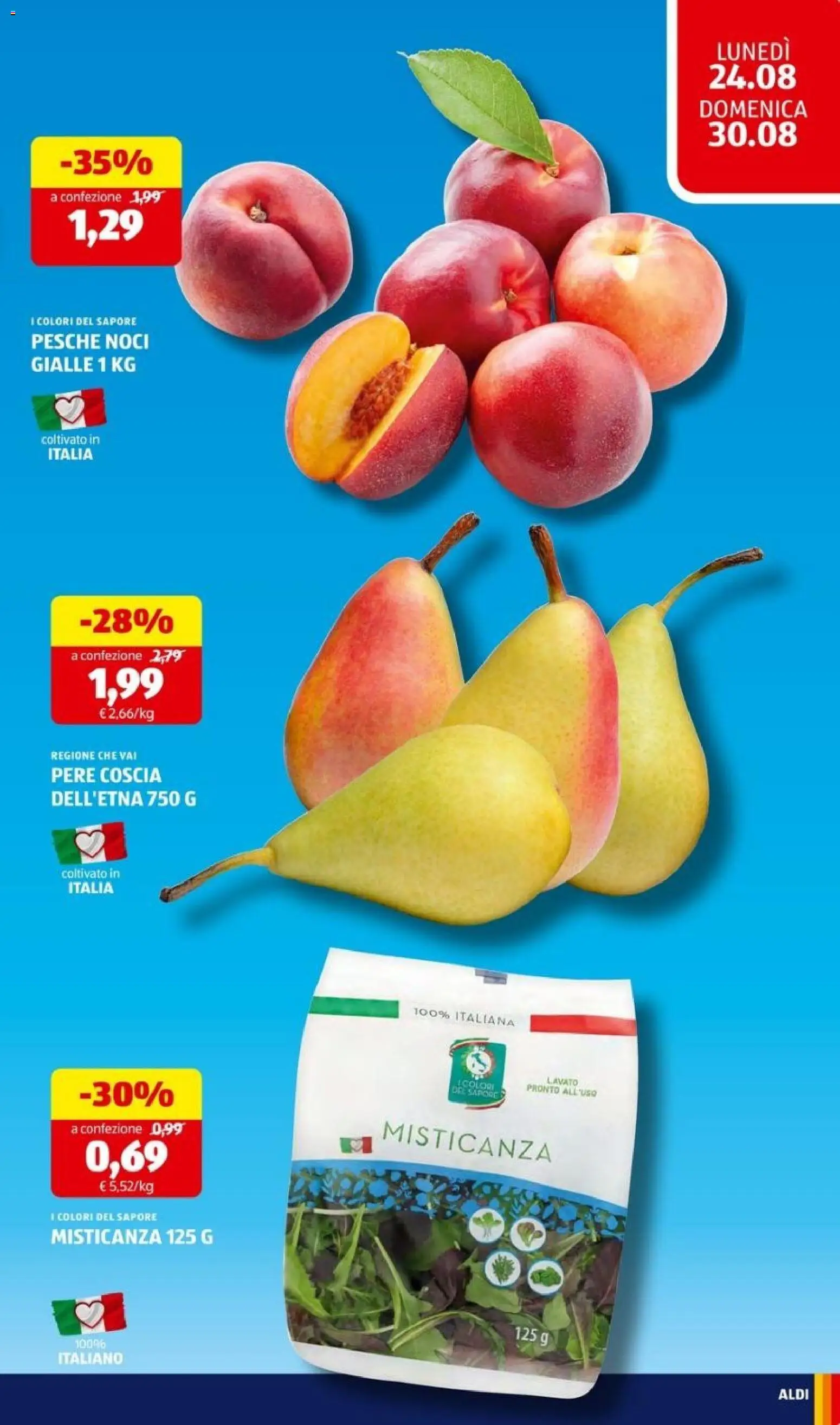 Volantino Aldi del 24/08/2026 | Pagina: 11 | Prodotti: Misticanza, Pere, Noci, Pesche
