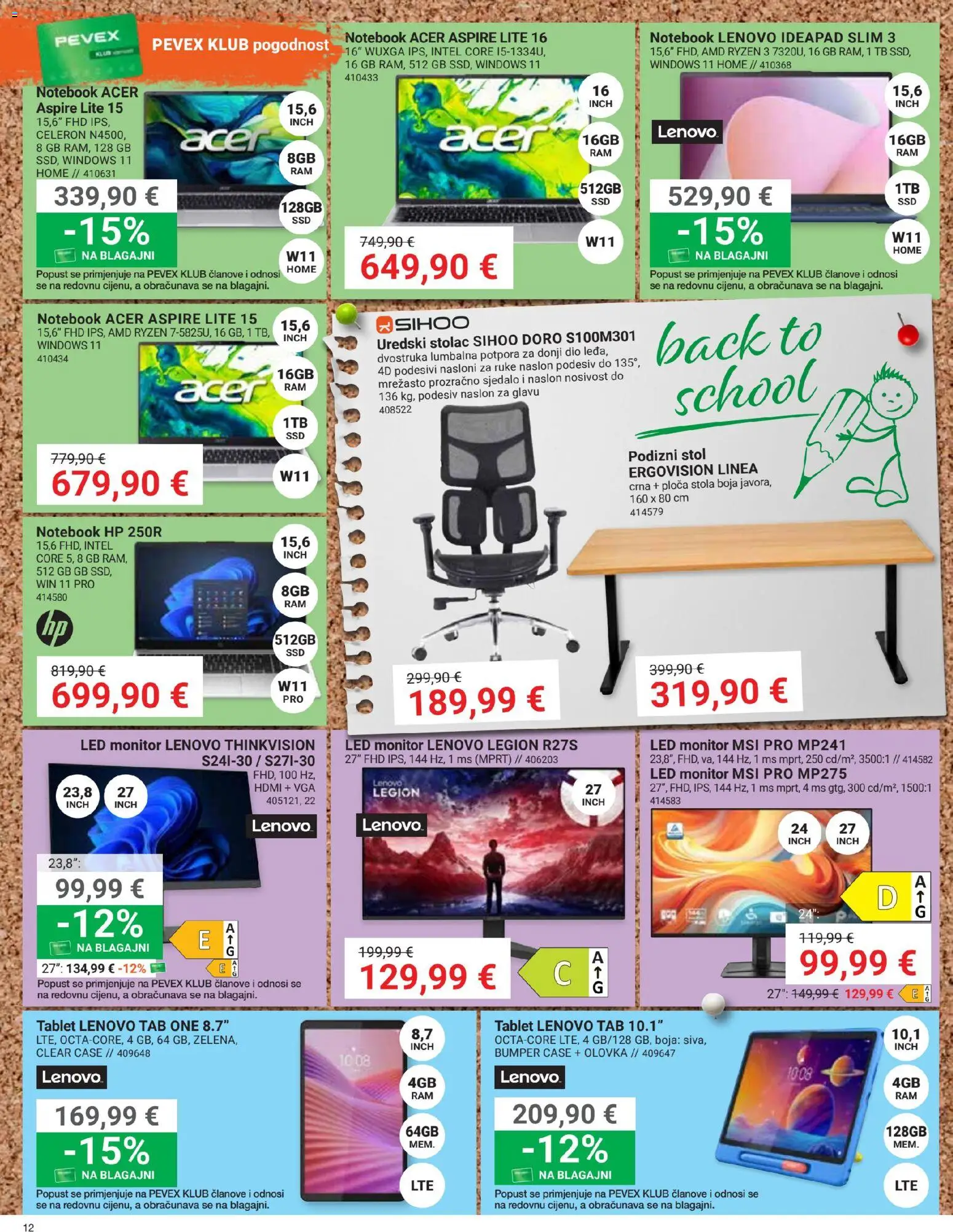 Pevex katalog | vrijedi od 27.08.2026 | Stranica: 12 | Proizvodi: Stol, Čaše, Led, Monitor