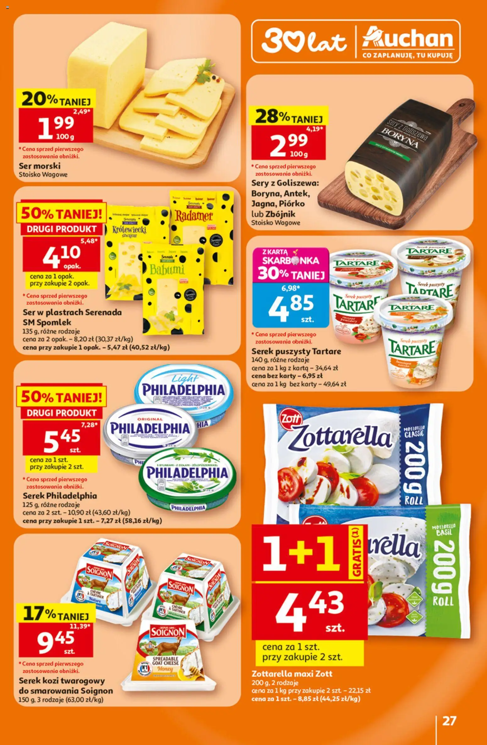 Auchan gazetka - 30 Lat Hipermarket od 25.06.2026 | Strona: 27 | Produkty: Karta, Serek, Serek philadelphia, Ser