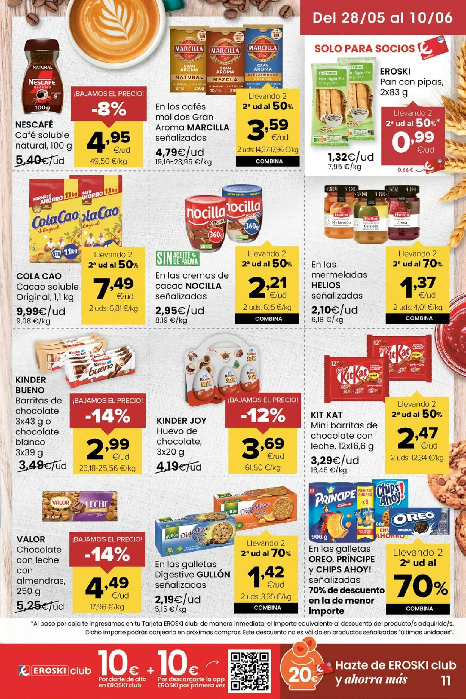 Eroski Miramos por ti! │ válido desde el 28.05.2026 | Página: 11 | Productos: Aceite, Café molido, Galletas, Φρυγανιές σικάλεως