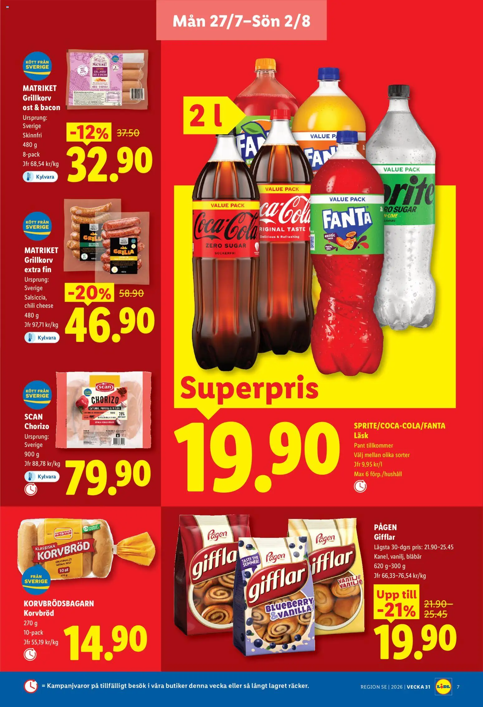 Lidl reklamblad aktuell från 27/07/2026 | Sida: 7 | Produkter: Grillkorv, Chili, Chorizo, Blåbär