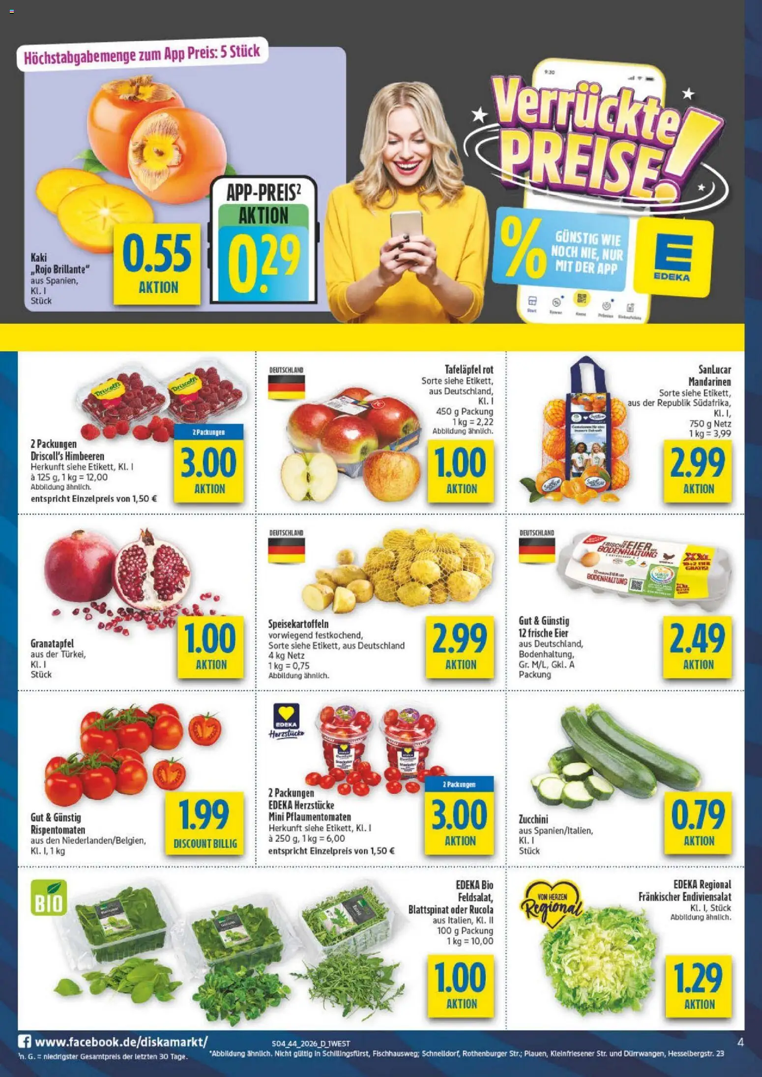 Diska Bayern – gültig ab 26.10.2026 | Seite: 4 | Produkte: Himbeeren, Granatapfel, Kaki, Zucchini