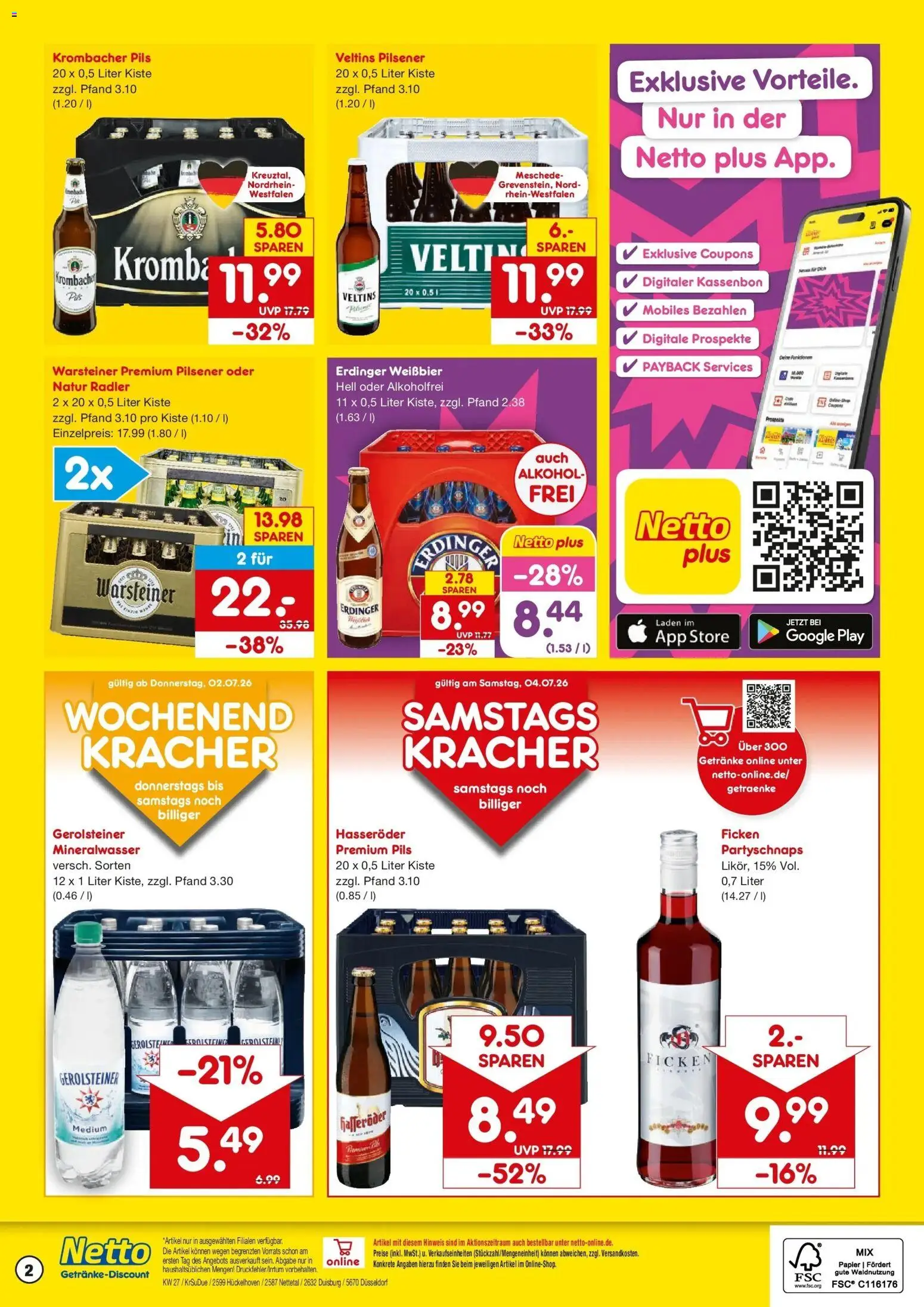 Netto Marken-Discount Prospekt Hückelhoven-Baal – gültig ab 29.06.2026 | Seite: 2 | Produkte: Erdinger, Radler, Krombacher, Hasseröder