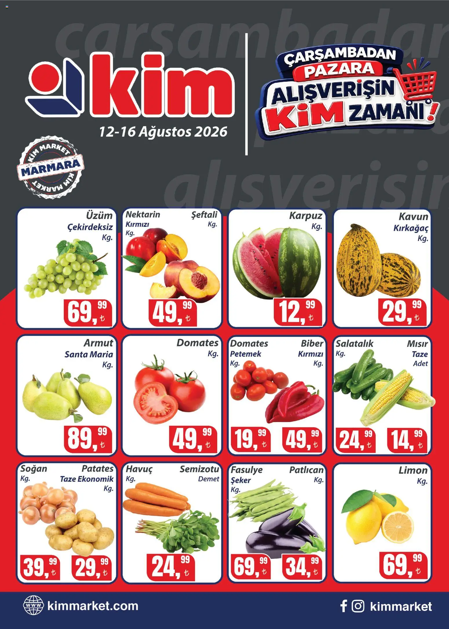 Kim Market Katalog - Marmara Insert - 12 Ağustos 2026 tarihinden itibaren geçerlidir | Sayfa: 1 | Ürünler: Fasulye, Domates, Havuç, Kavun