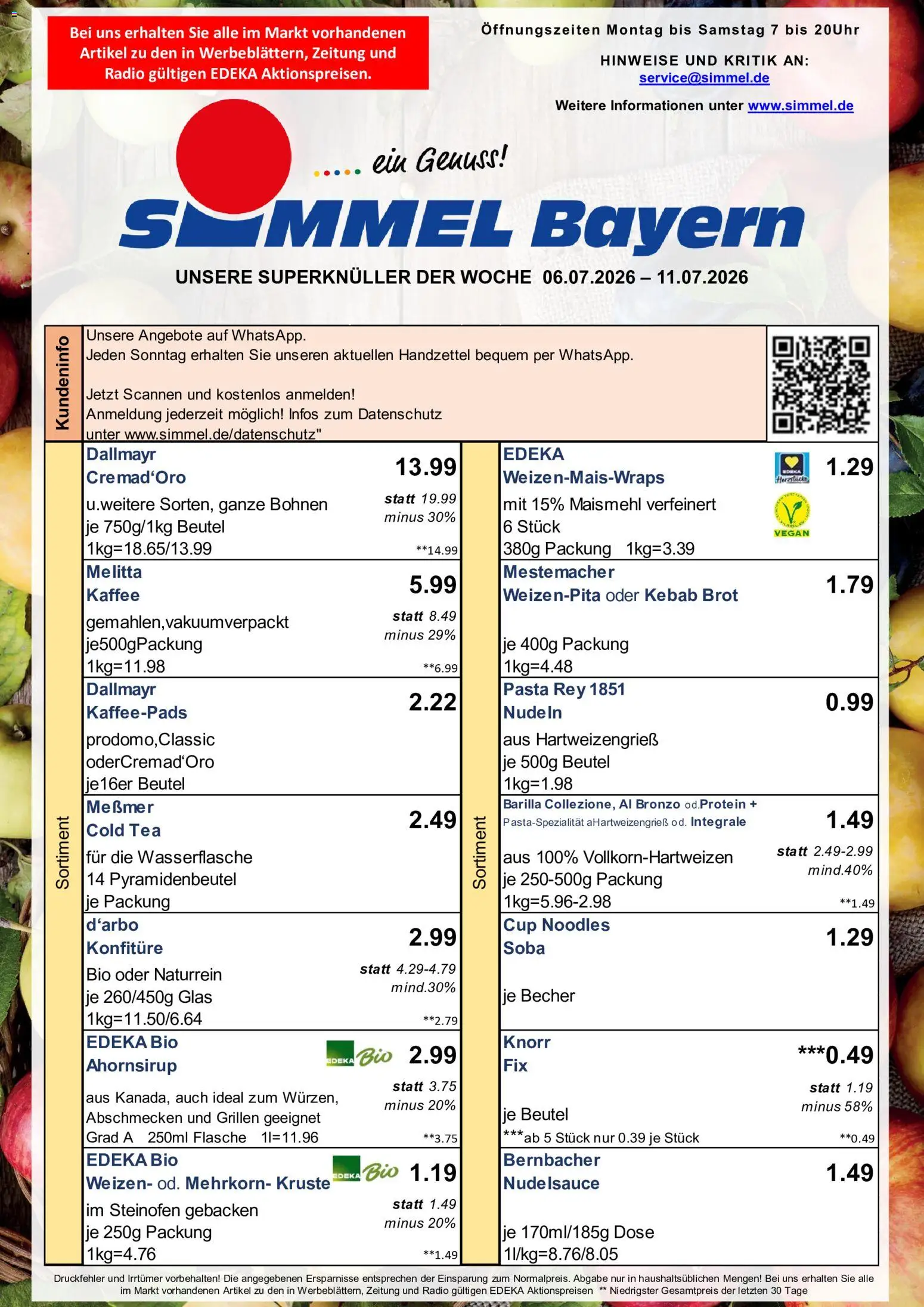 Simmel Bayern – gültig ab 06.07.2026 | Seite: 1 | Produkte: Melitta, Kaffeepads, Messmer, Radio