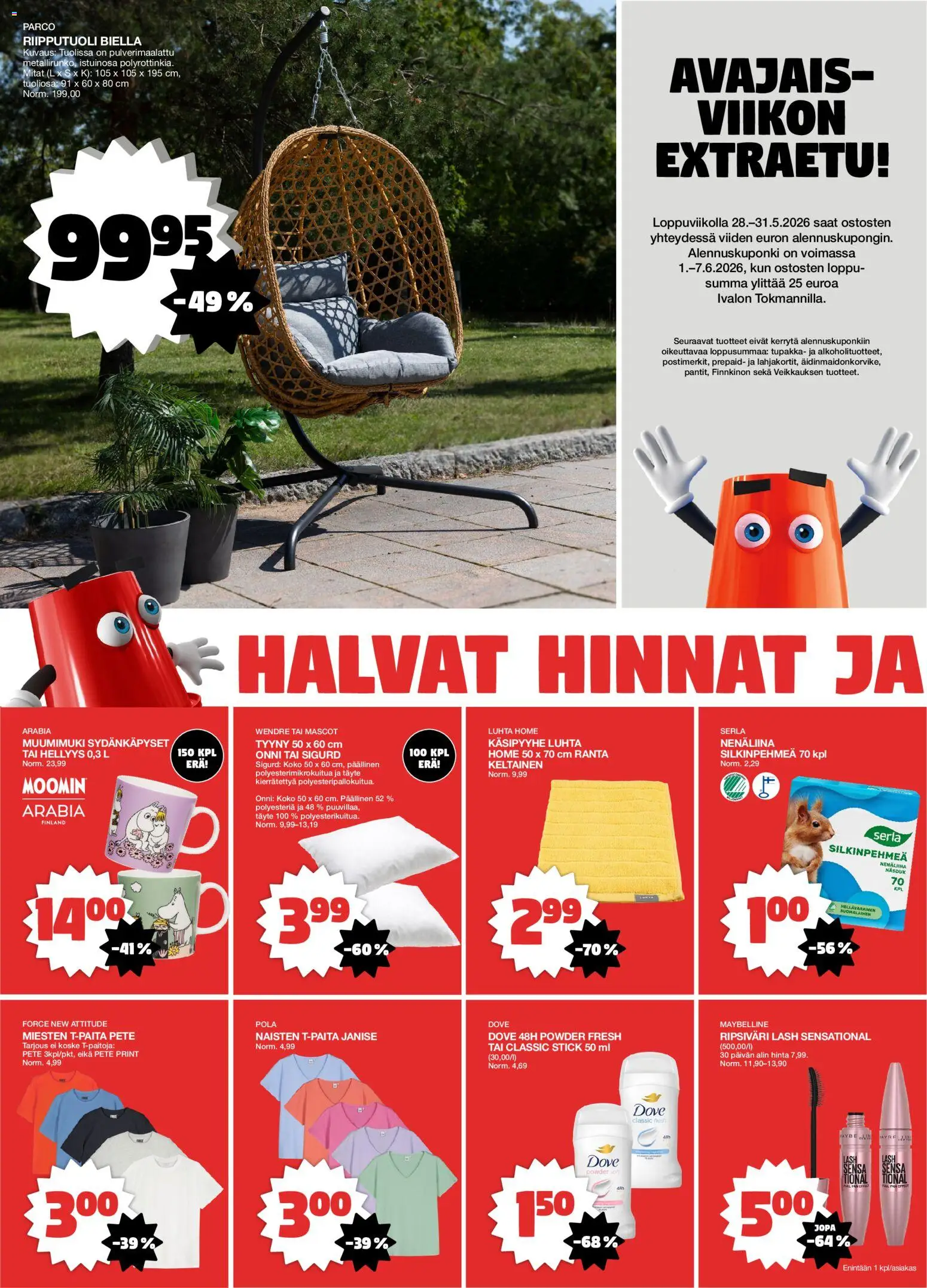 Tokmanni tarjoukset - Uusi myymälä Ivaloon – voimassa 28.05.2026 alkaen | Sivu: 2 | Tuotteet: Ripsiväri, Nenäliina, Tyyny, T-paita