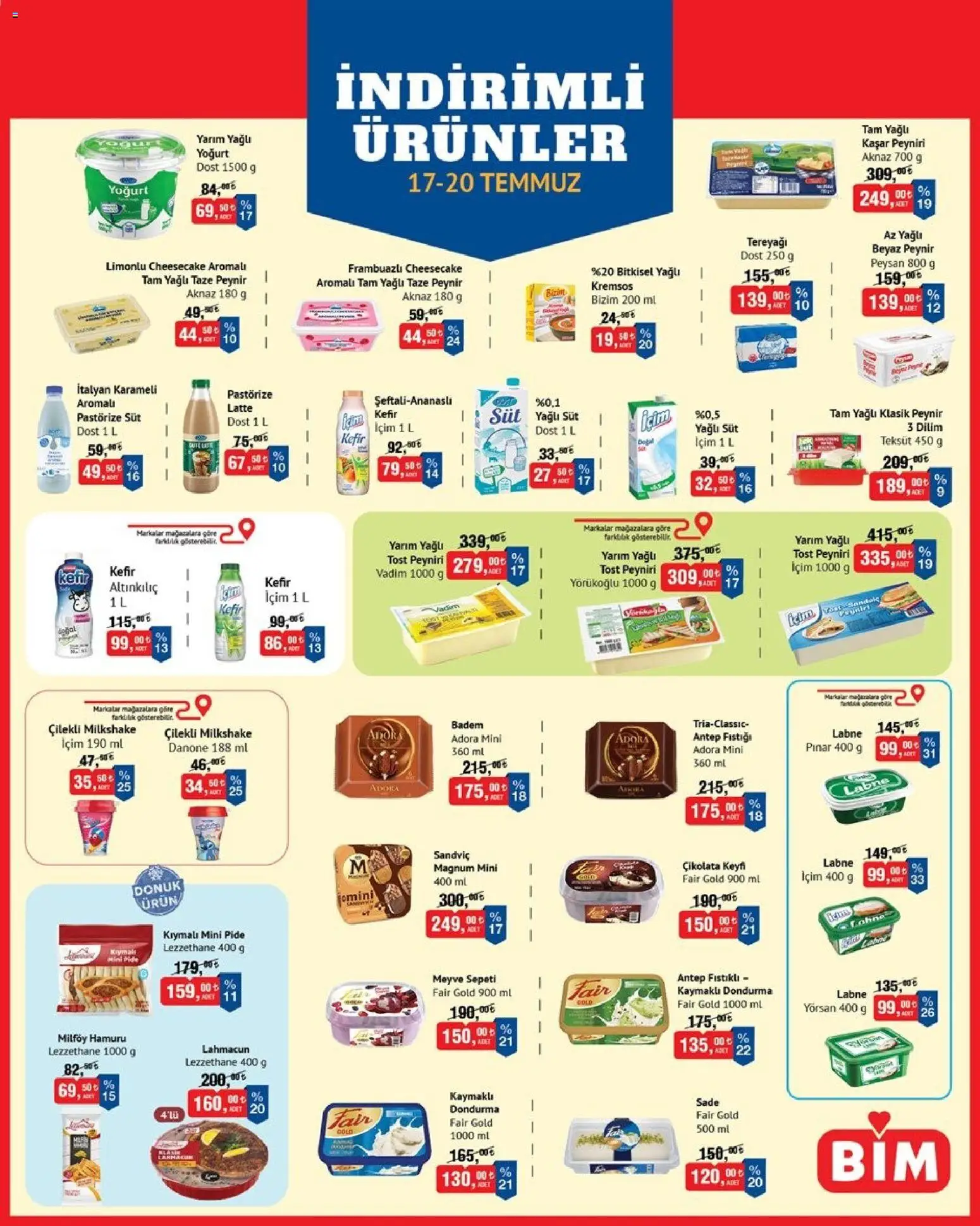 BİM - İndirimli Ürünler - 17 Temmuz 2026 tarihinden itibaren geçerlidir | Sayfa: 2 | Ürünler: Kefir, Süt, Peynir, Yoğurt