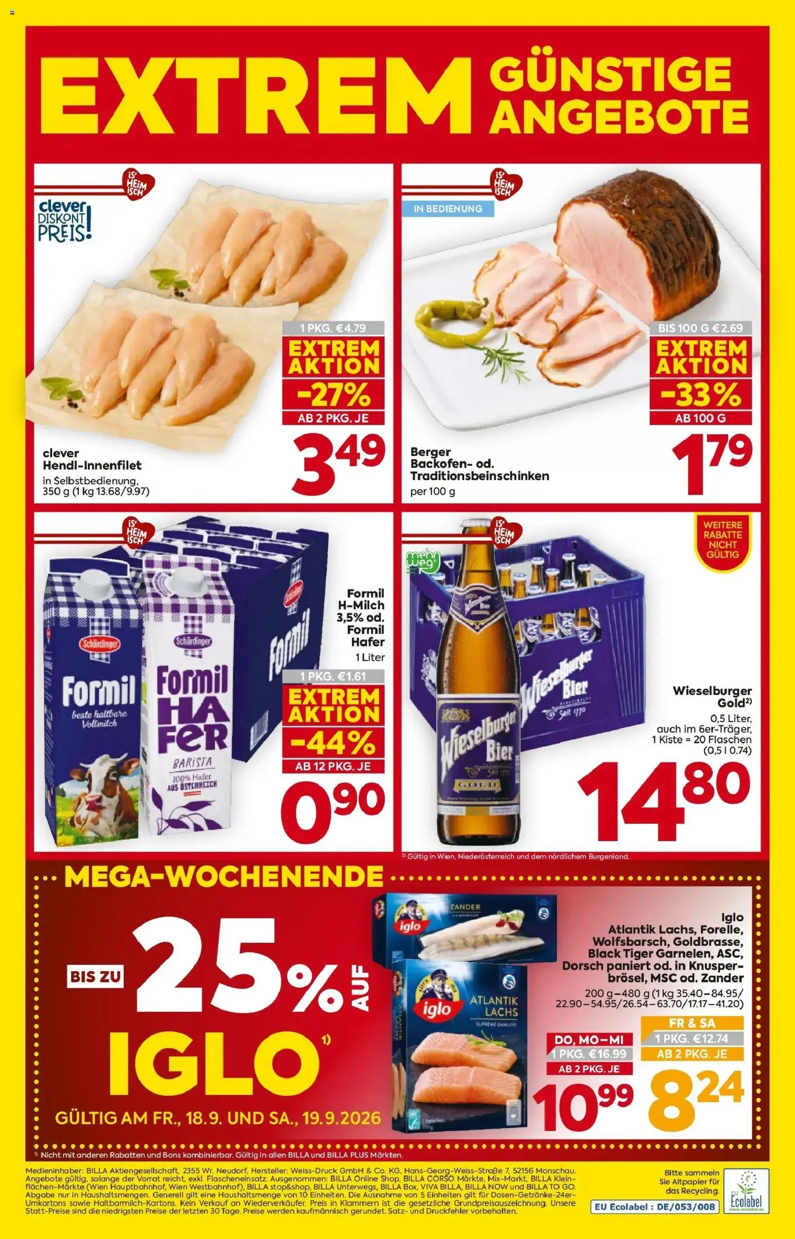 Billa - BILLA: Flugblatt gültig bei BILLA & BILLA PLUS ab 17.09.2026 - Angebote, Prospekt | Seite: 16 | Produkte: Vollmilch, H-Milch, Bier