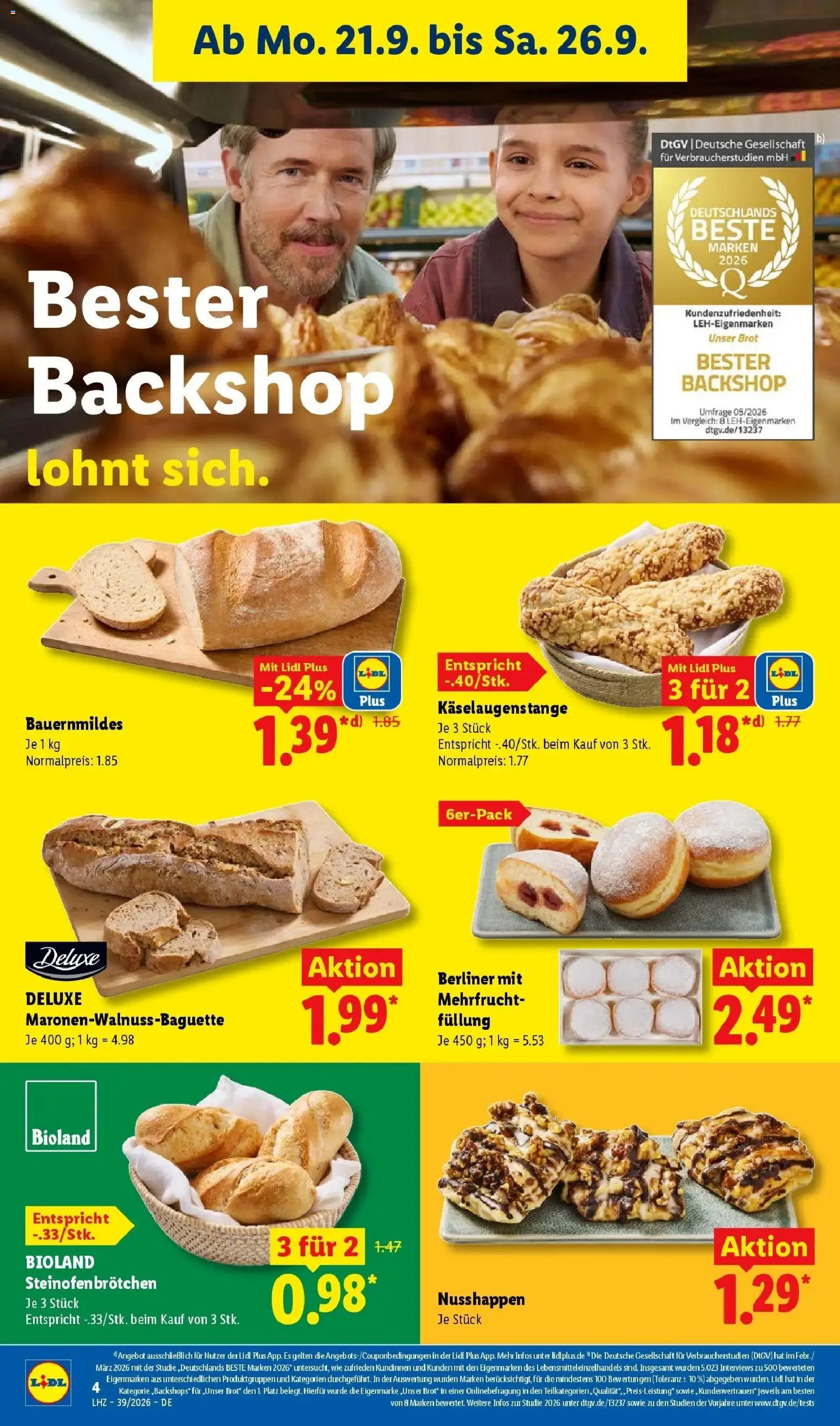 Lidl Prospekt Thale (ab 21.09.2026) zum Blättern » Angebote | Seite: 10 | Produkte: Berliner, Baguette, Brot