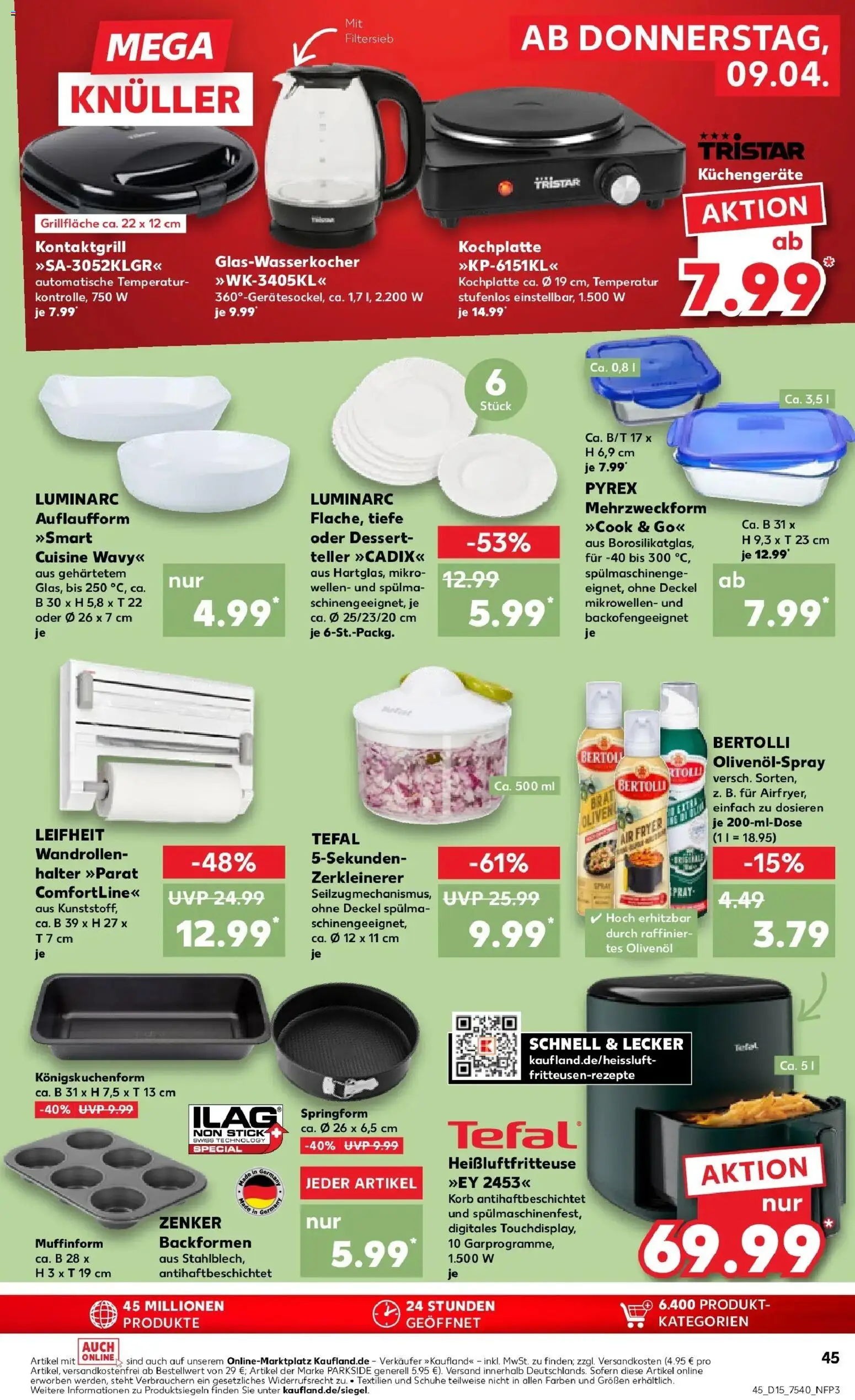 Kaufland Prospekt Oschersleben (Bode)	 – gültig ab 08.04.2026 | Seite: 45 | Produkte: Grill, Olivenol, Korb, Heißluftfritteuse