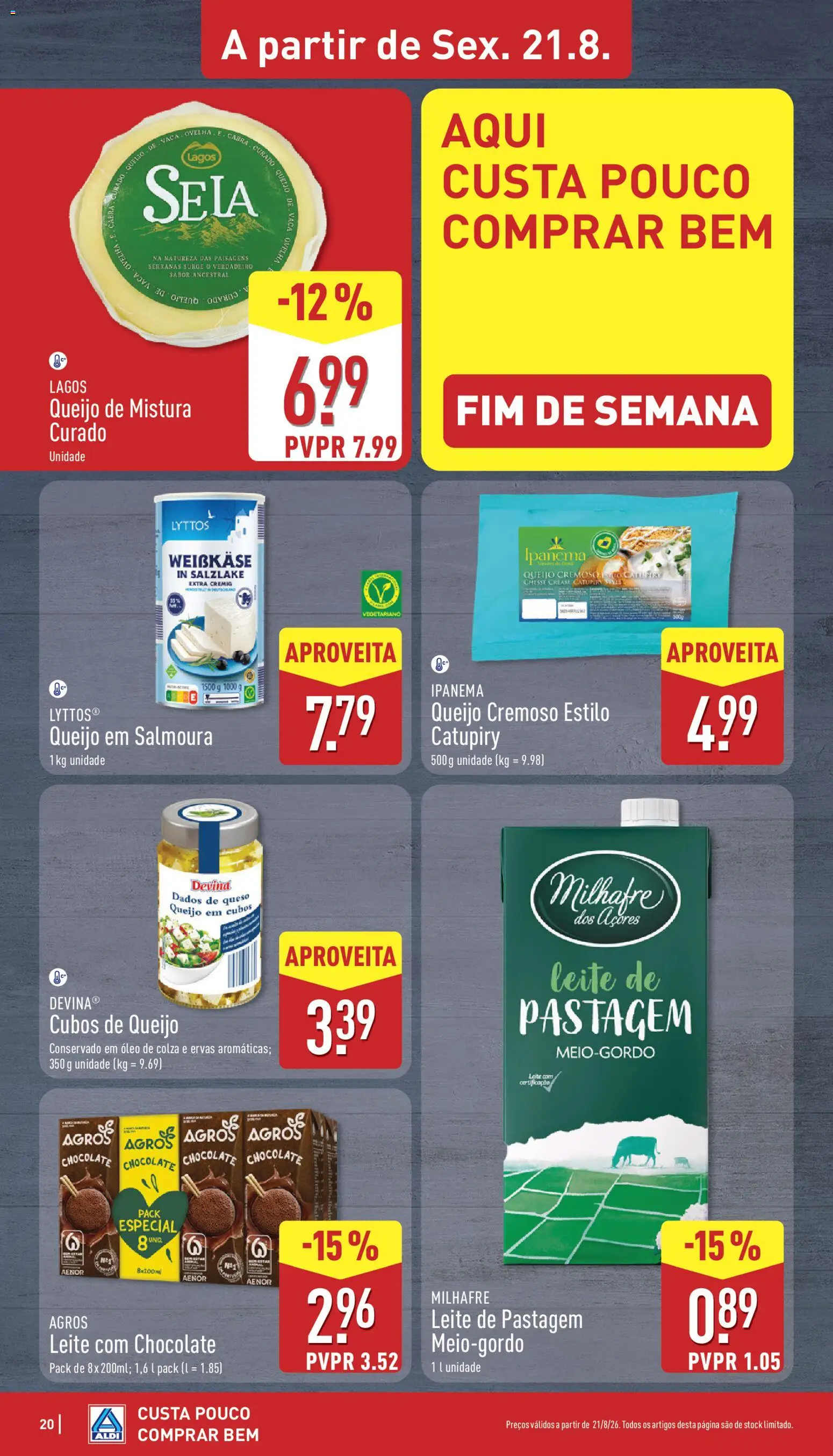 Aldi folheto │ válido de 17/08/2026 | Página: 20 | Produtos: Queijo cremoso, Leite, Óleo, Chocolate