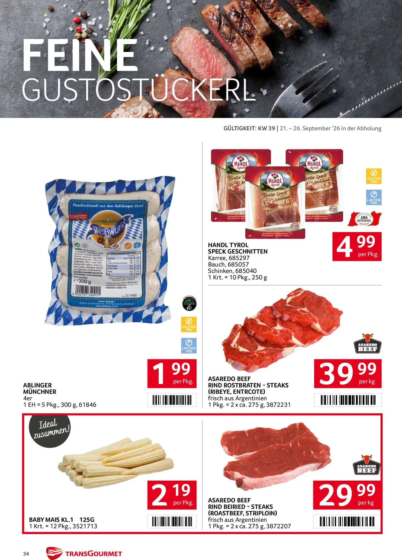 Transgourmet Flugblatt gültig ab 20.09.2026 | Seite: 32 | Produkte: Mais, Speck