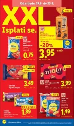 SNACK DAY Čips XXL, Čips XXL Slani ili paprika - Pregled kataloga iz trgovine Lidl, vrijedi od 17.08.2026 | Stranica: 56